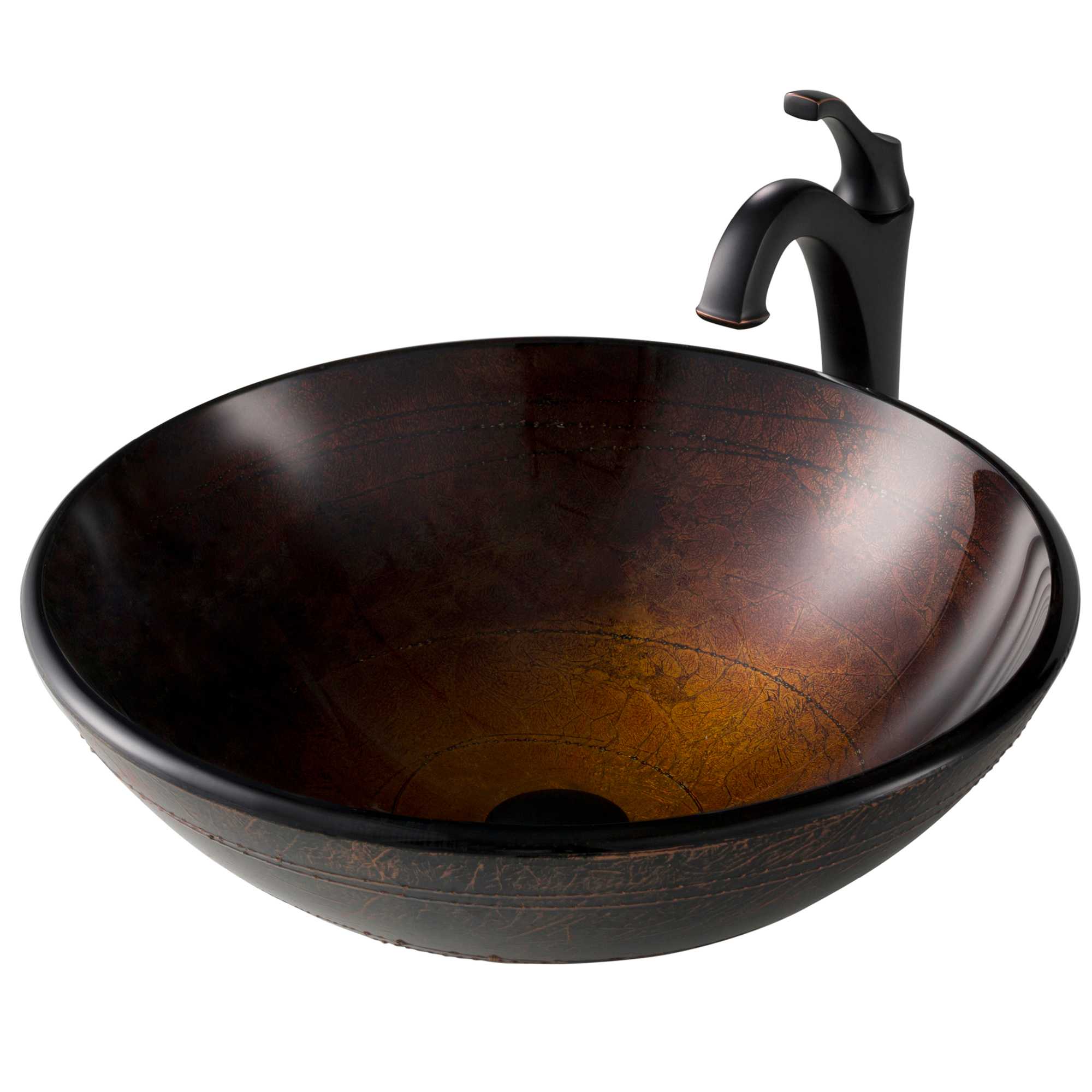 Kraus - 16 1/2-inch Copper Brown Bathroom Vessel Sink and Arlo Faucet Combo Set with Pop-Up Drai...