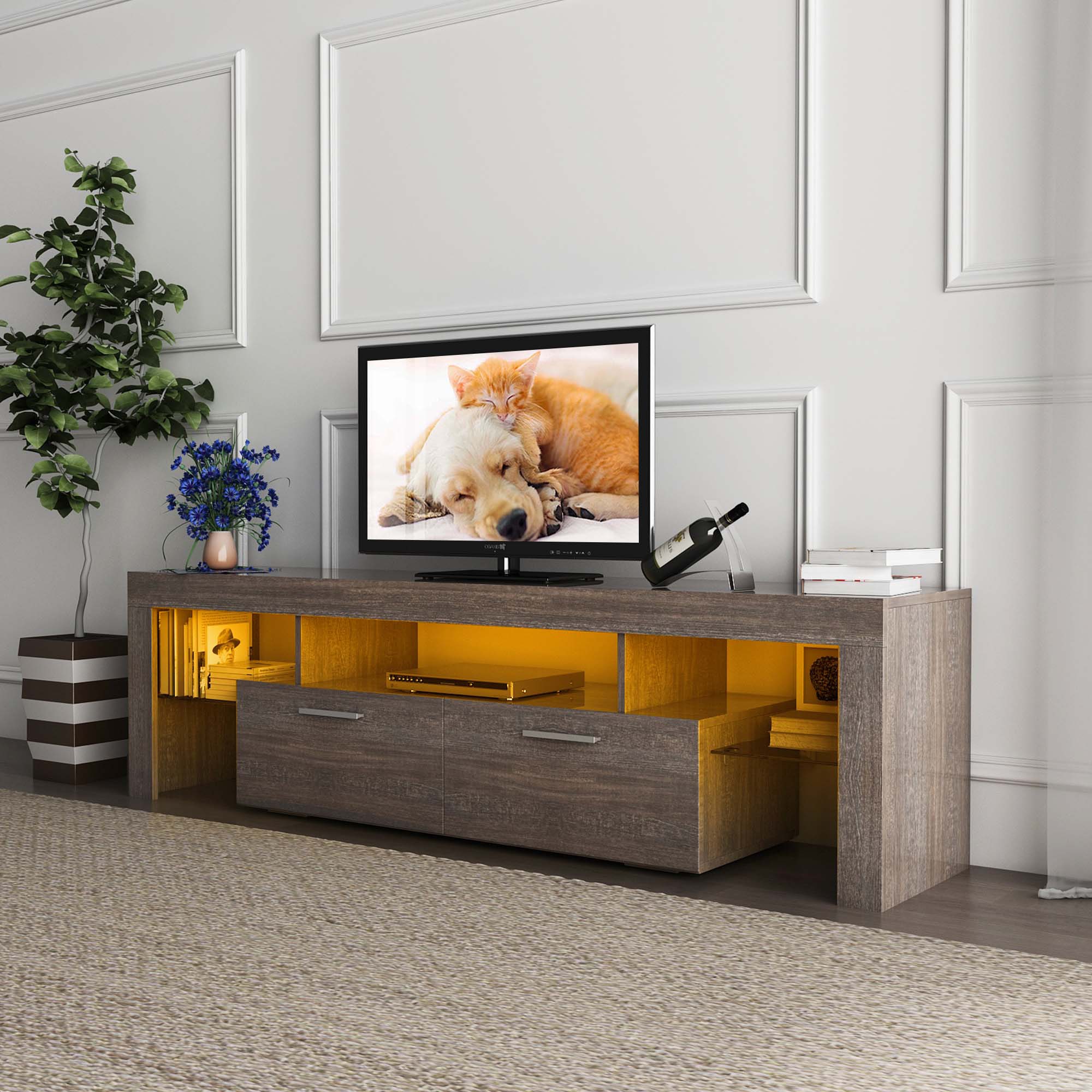 Fun Orange FUNS1TS19 TV Stand Modern/Contemporary Brown TV cabinet ( Accommodates TVs up to 65-in )