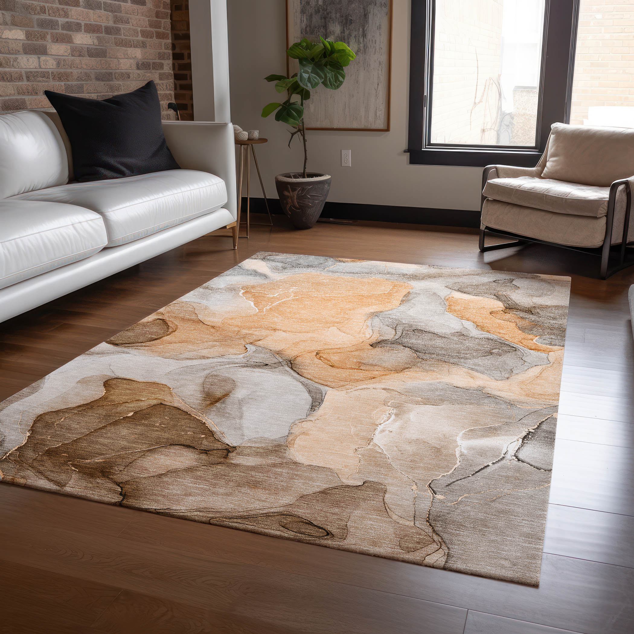 Addison Rugs ACN504OR8X10 Chantille ACN504OR 8 x 10 (ft) Polyester Orange Rectangular Indoor/Outdoor Abstract Machine washable Area rug