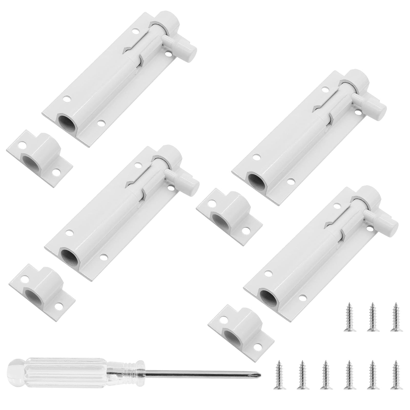 Aoibox  2 Inch Aluminum Alloy Slide Bolt Latch Lock 4 Pack with Screws and Screwdriver Barrel Door
