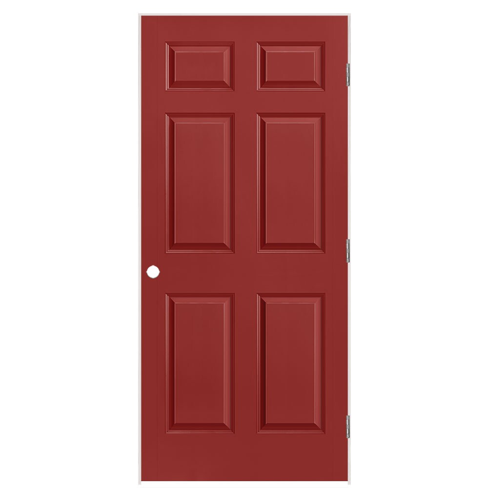 Masonite 1317415 36-in x 80-in Barn Red Solid core 6-panel Left hand Smooth Prefinished Molded composite Flat Jamb Single Prehung Interior Door