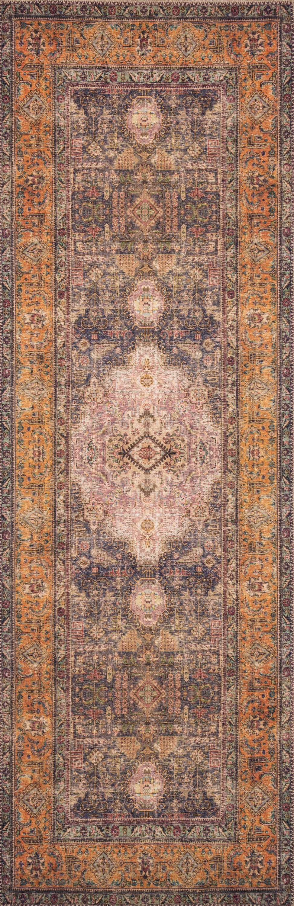 Loloi II LORELQ-02PLML2676 Loren 3 x 8 (ft) Loomed Polyester Plum / Multi Rectangular Indoor Distressed/Overdyed Oriental Area rug
