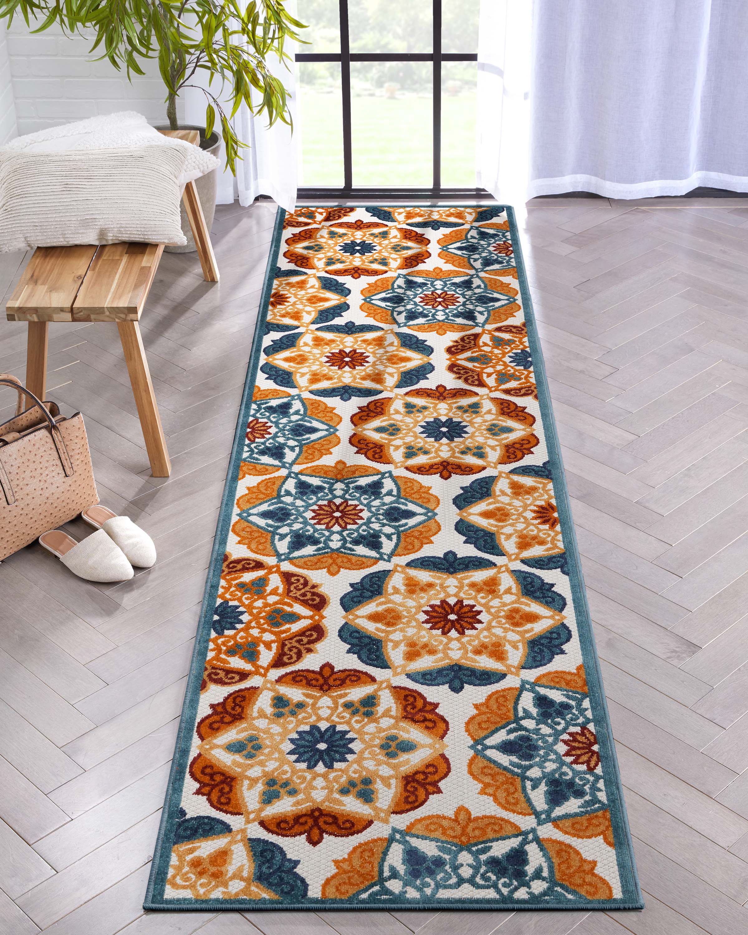 Audun Blue Geometric High-Low Texture Indoor/Outdoor Runner 2'7" X 9'10"