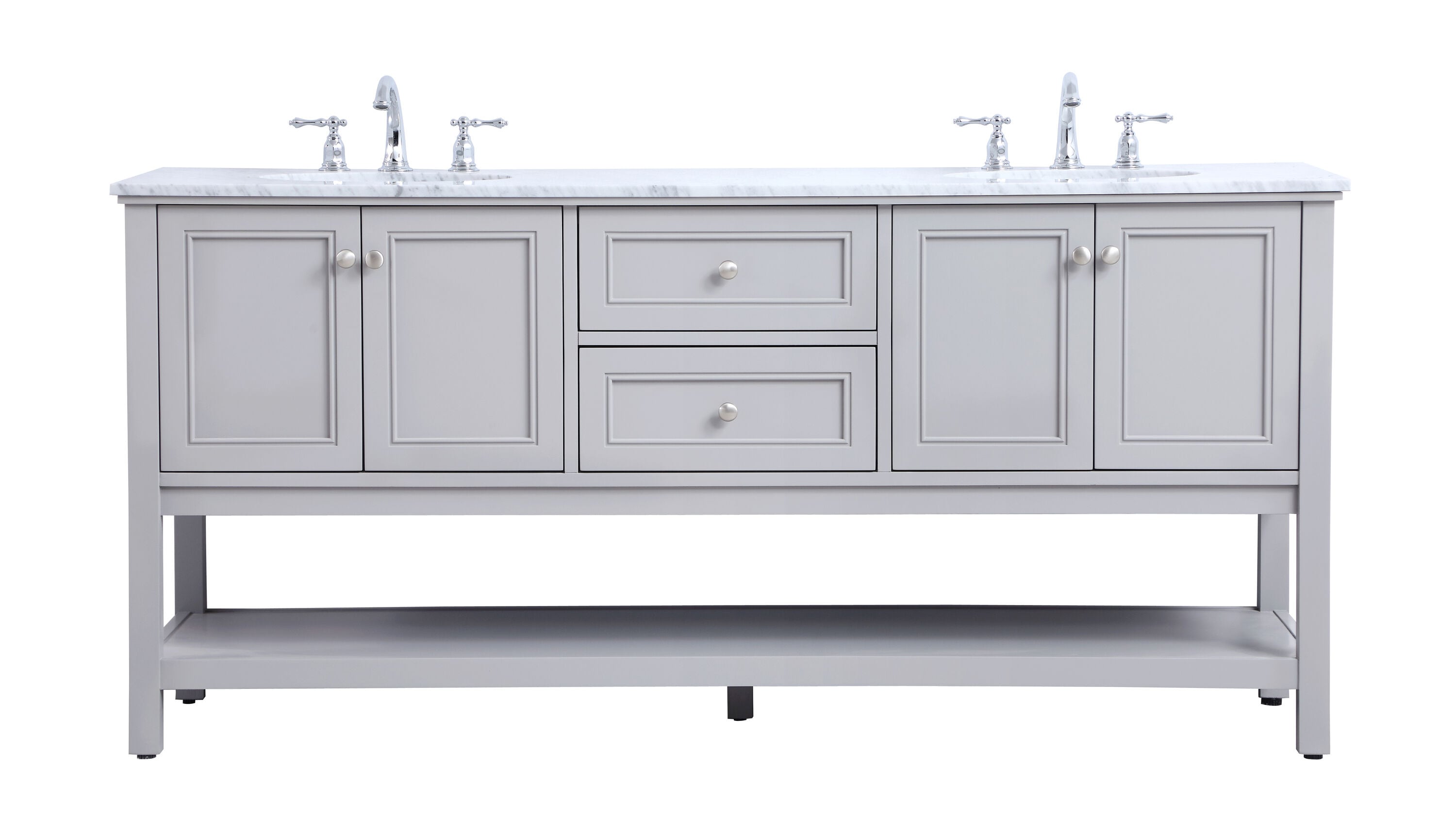 Elegant Decor HF81216GR Home Furnishing 72-in Grey Undermount Double sink Bathroom Vanity with Carrara White Marble Top
