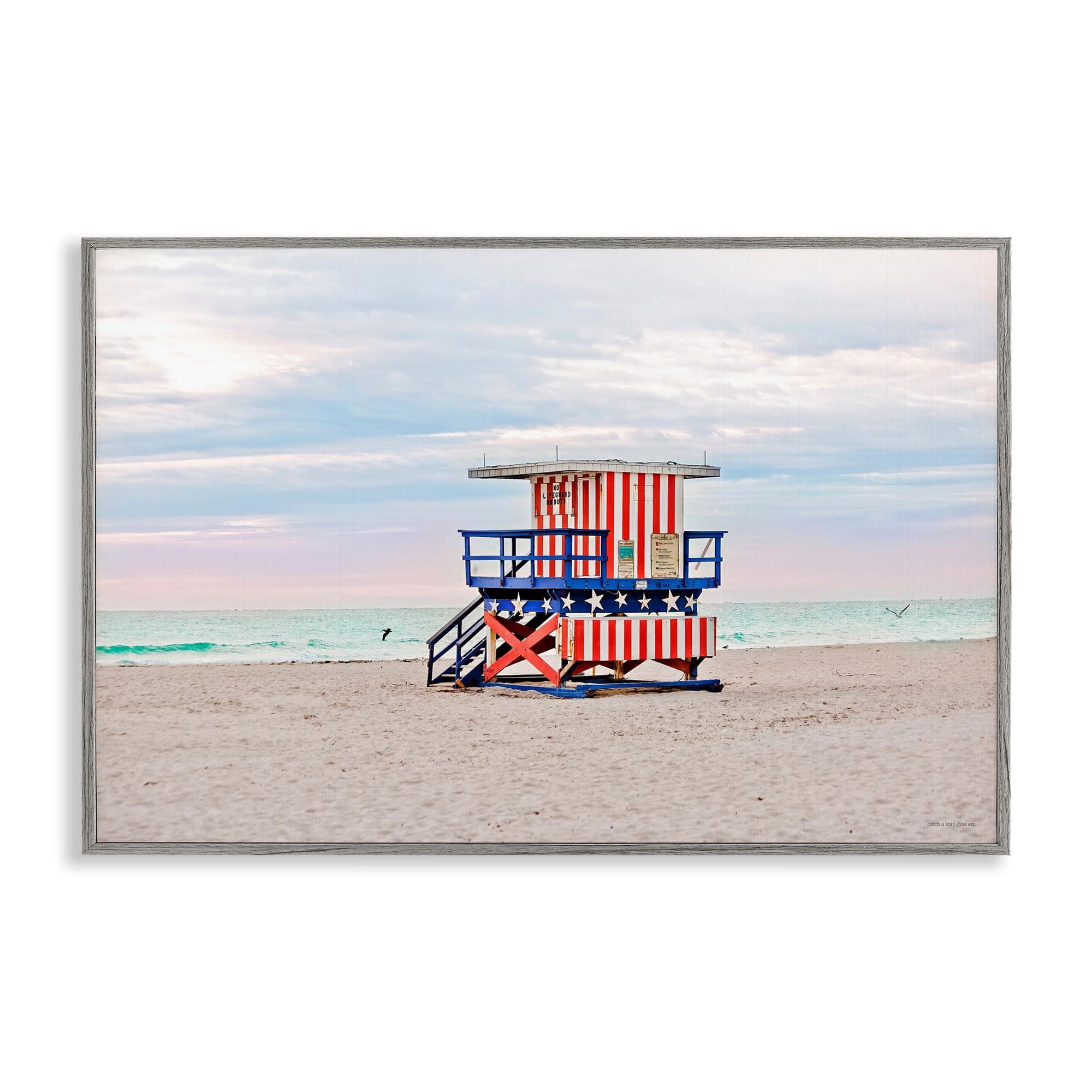 Stupell Industries BT-553-GFF-16X24 Patriotic Lifeguard Hut Framed Giclee design by Seven Trees Design