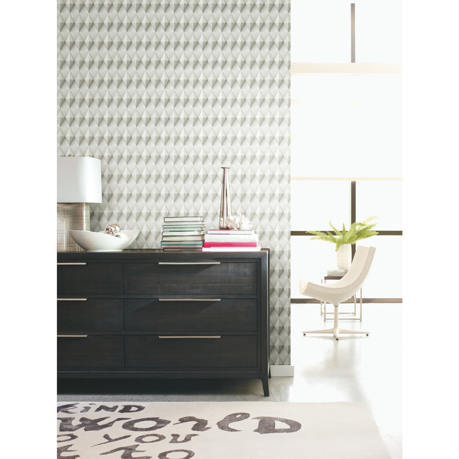 RoomMates RMK11606RL 28.29-Sq. Feet Neutral Vinyl Geometric Self-adhesive Peel and Stick Wallpaper