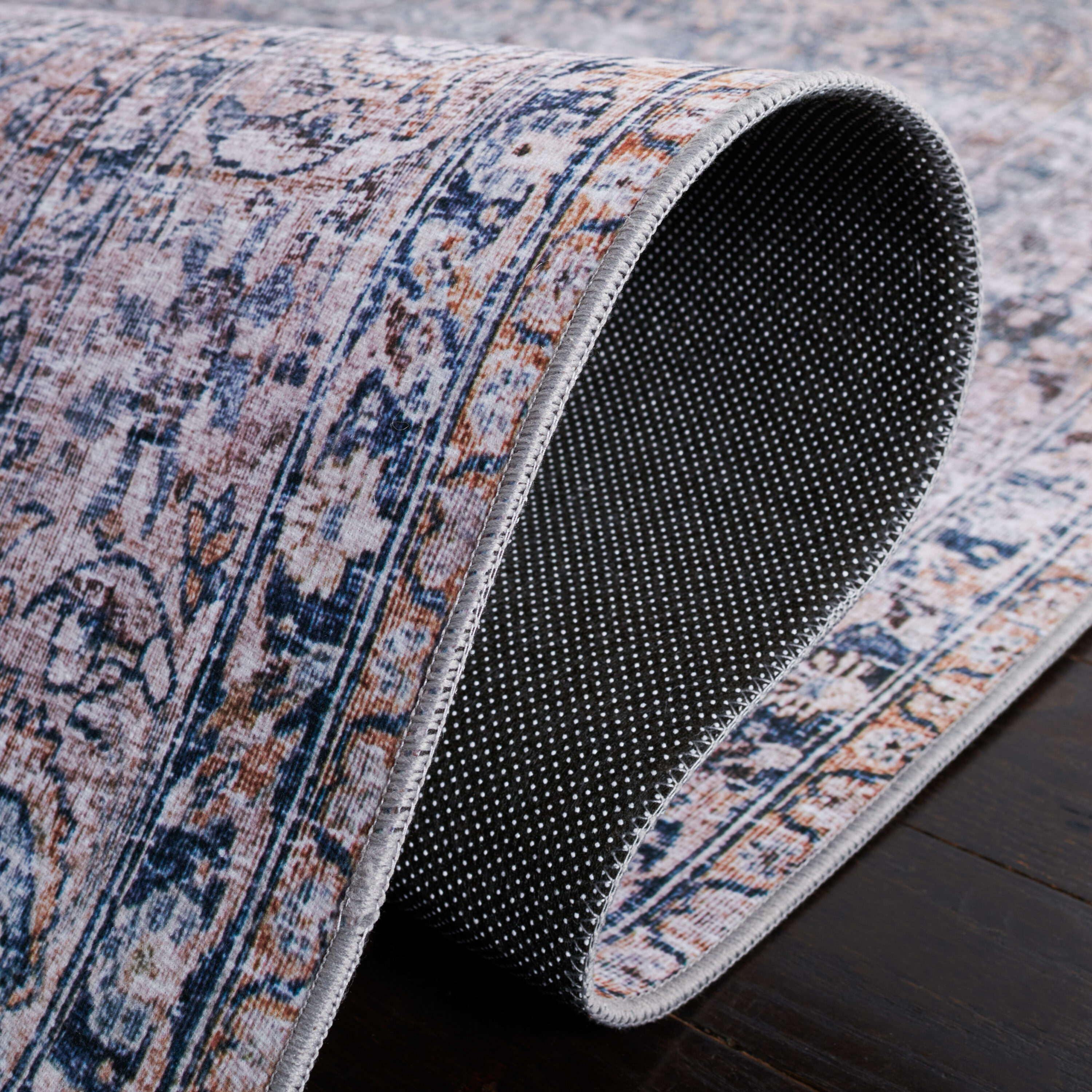 Tucson Blue Synthetic Washable Non-slip Area Rug