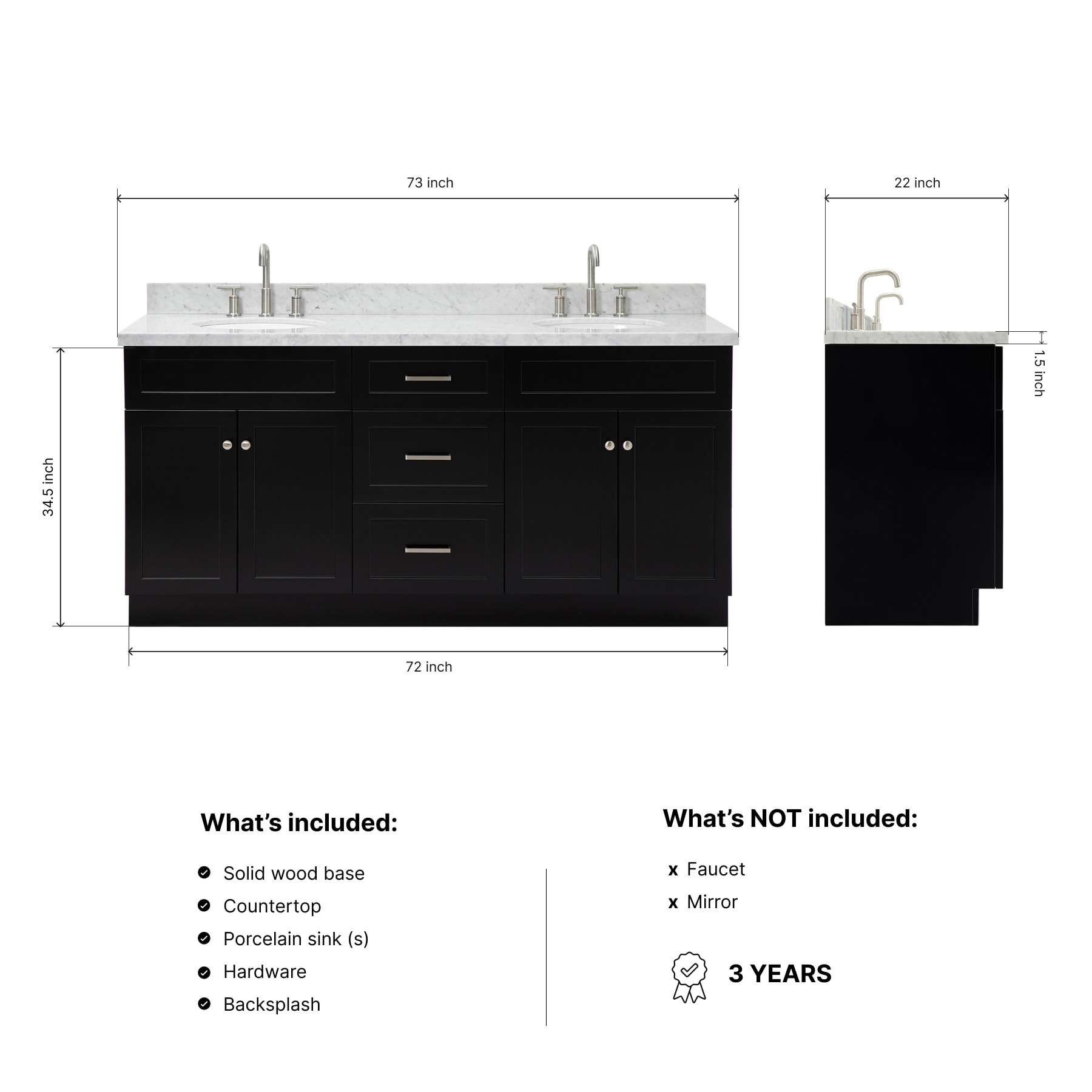 ARIEL F073DCWOVOBLK Bath-Vanity-Combo - View #3