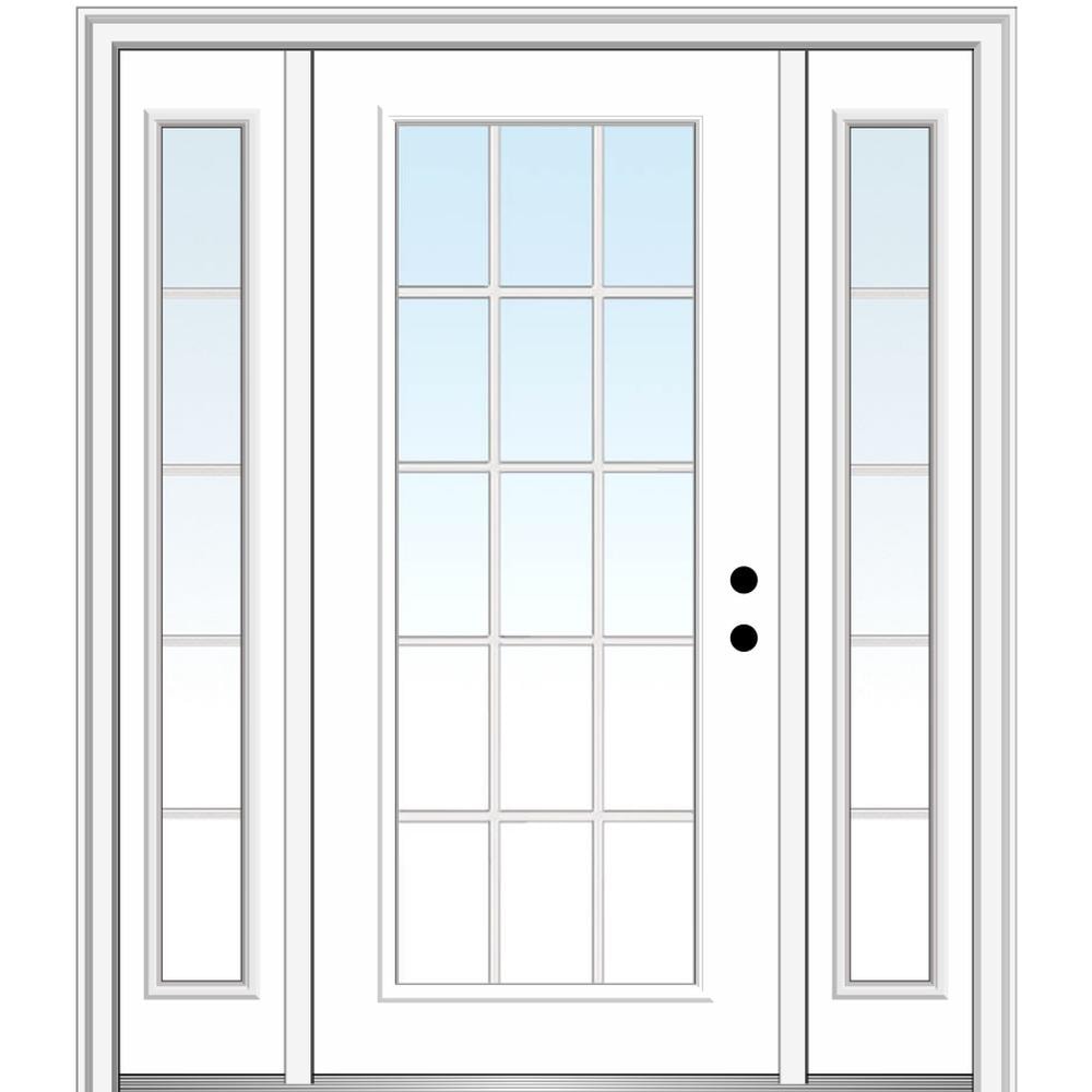 MMI DOOR 60-in x 80-in x 6-9/16-in Fiberglass Full lite Left-hand inswing Primed Prehung Front Door with Sidelights with Brickmould Insulating core with Grilles