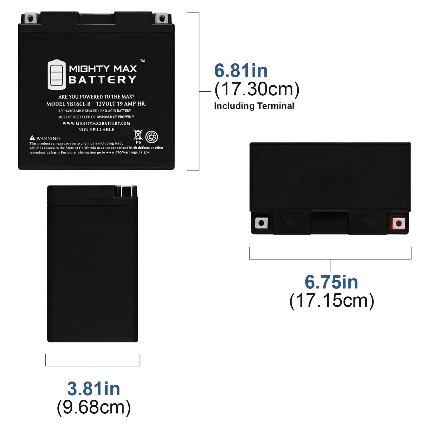 Mighty Max Battery YB16CL-B 12V 19AH SLA for EverStart ES-16CLB ...