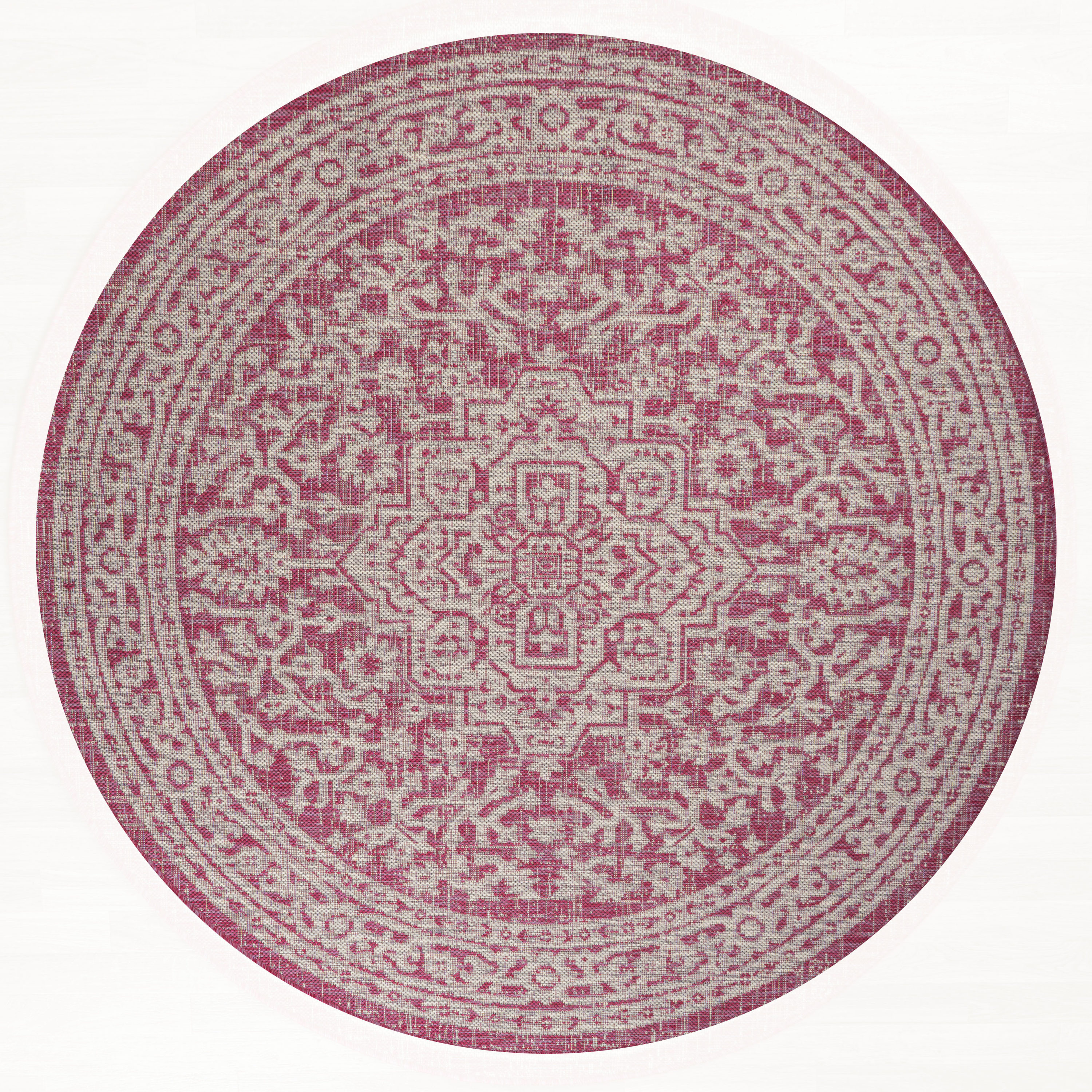 Sinjuri Medallion 63'' Round Gray Synthetic Indoor/Outdoor Rug