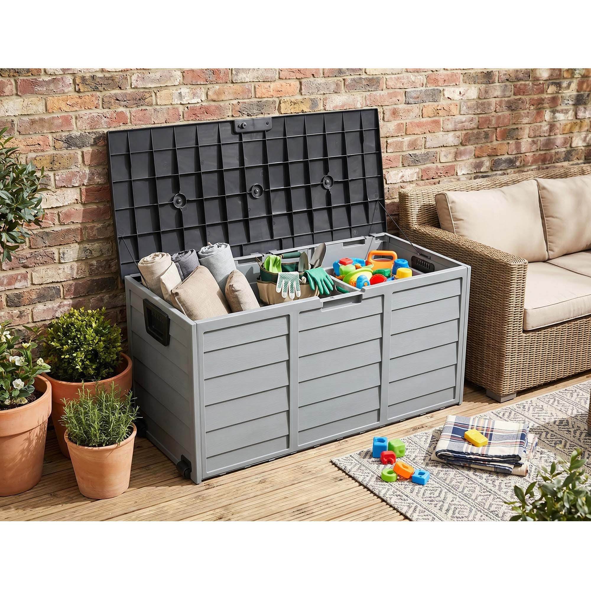 Deck Box Storage Shed 75-Gallon Gray Plastic Deck Box