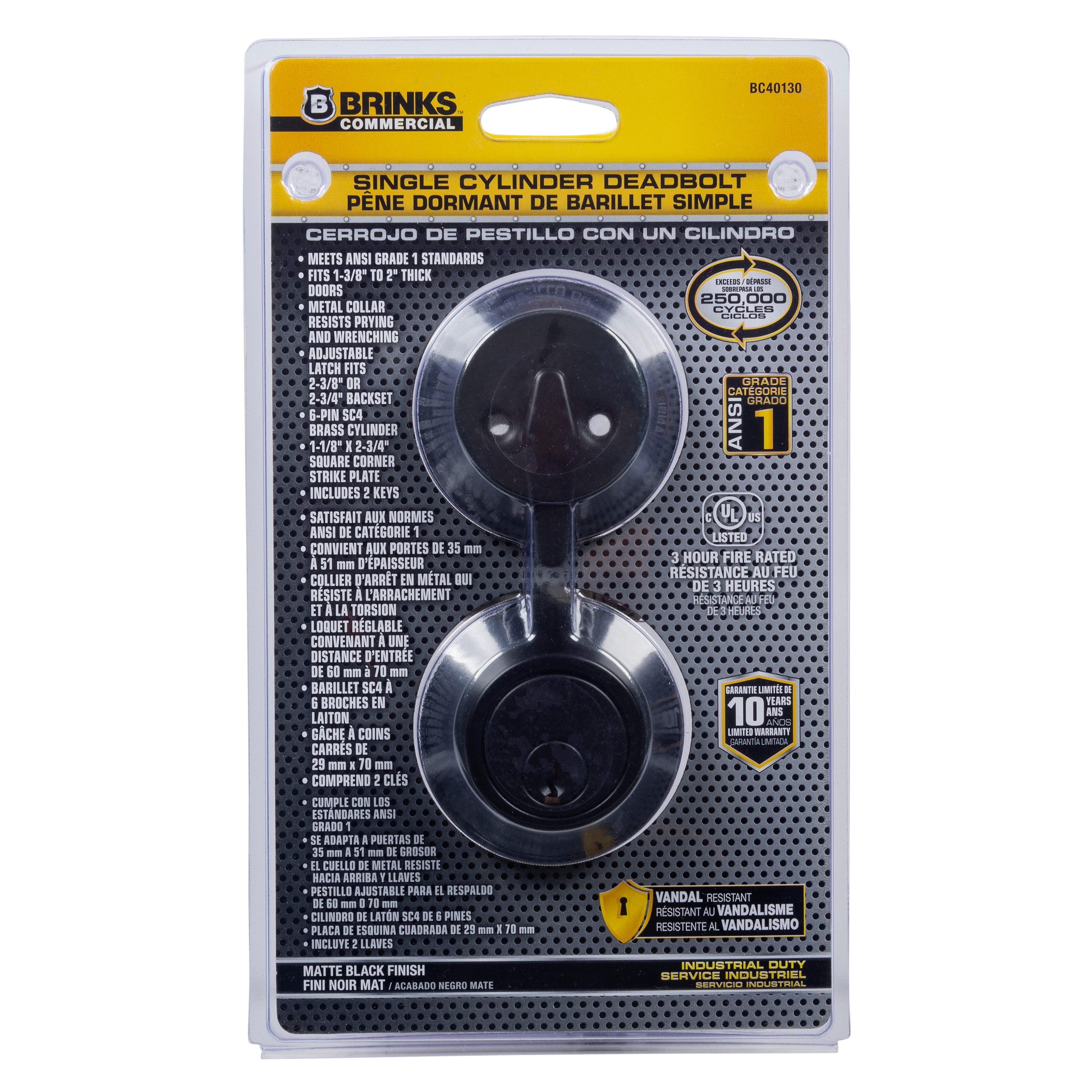 BRINKS COMMERCIAL BC40130 Light Duty Commercial Matte Black Single Cylinder Deadbolt