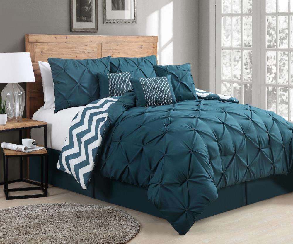 Spa Blue Twin Pinch Pleat Comforter Bedding Set 