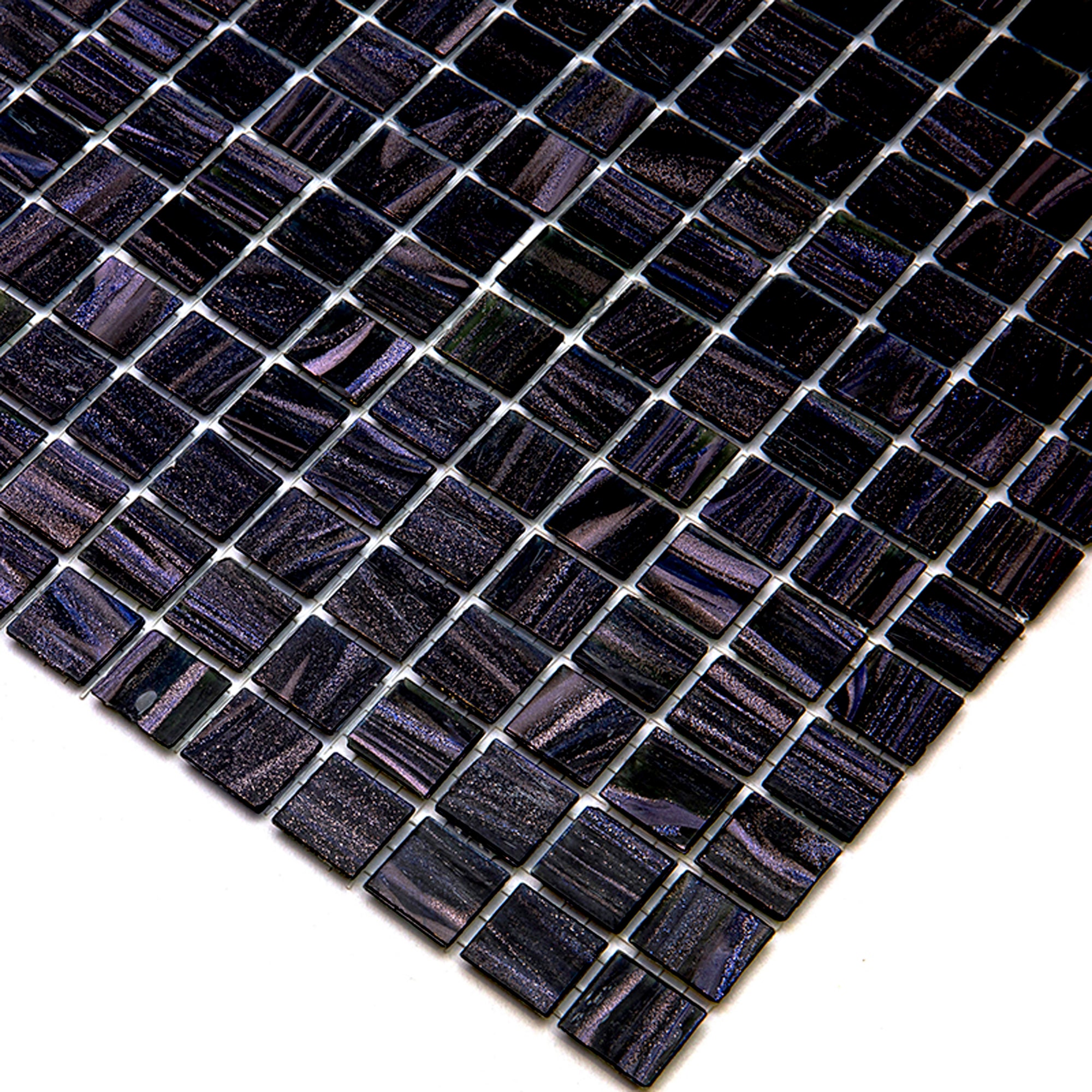 Celestial 12 in. x 12 in. Glossy Oil Black Glass Mosaic Tile