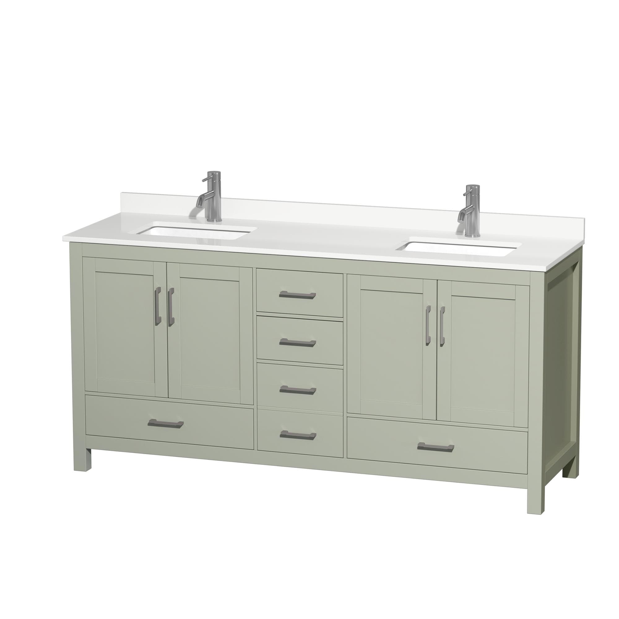 Wyndham Collection Sheffield 72-in Light Green with Brushed Nickel Trim Undermount Double Sink Bathroom Vanity with White Quartz Quartz Top