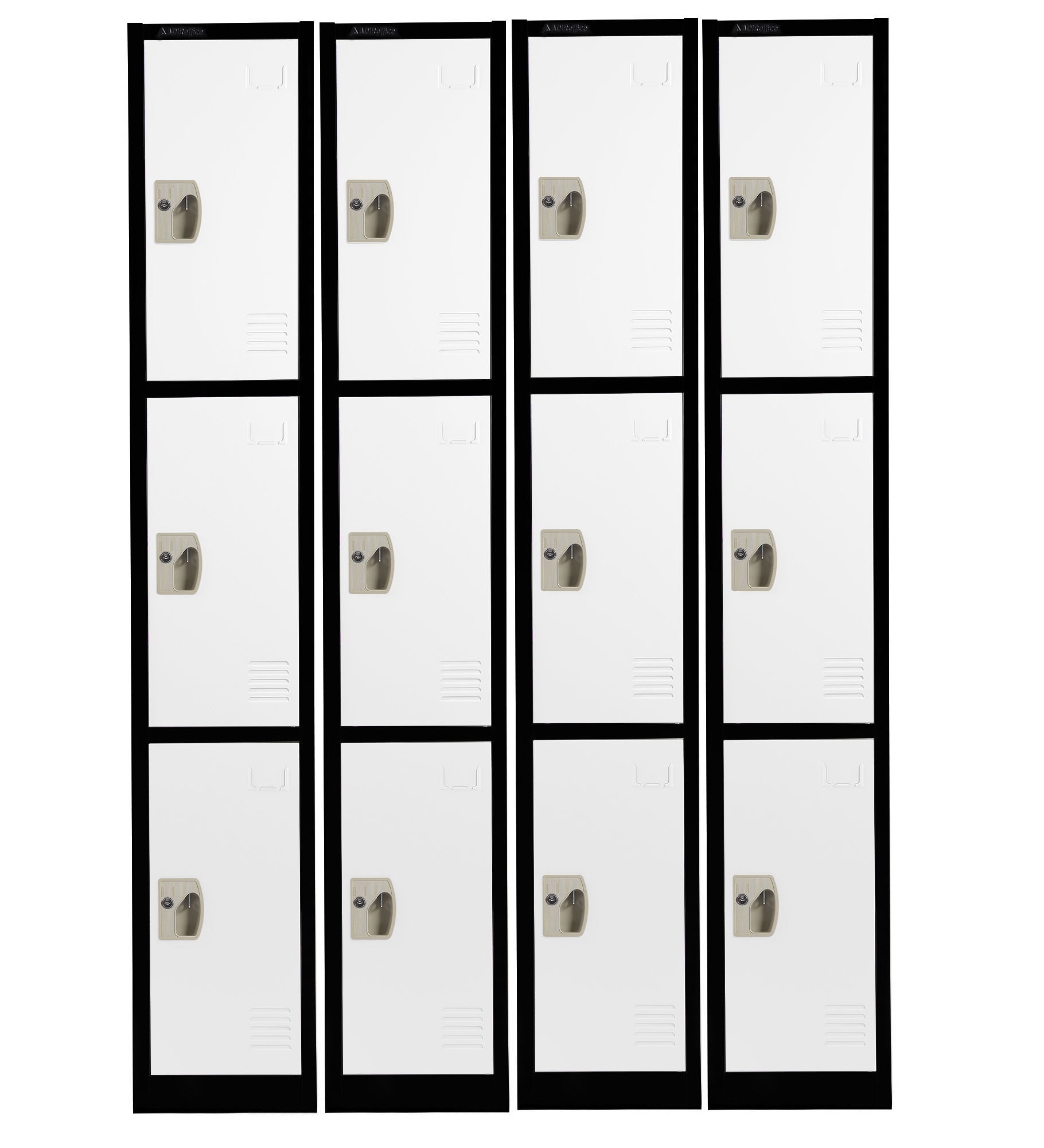 AdirOffice 48-in W x 72-in H x 12-in D White Black 12-Door 3-Tier Metal Full Storage Lockers with Lock and Keys for Employees School Garage and Gym