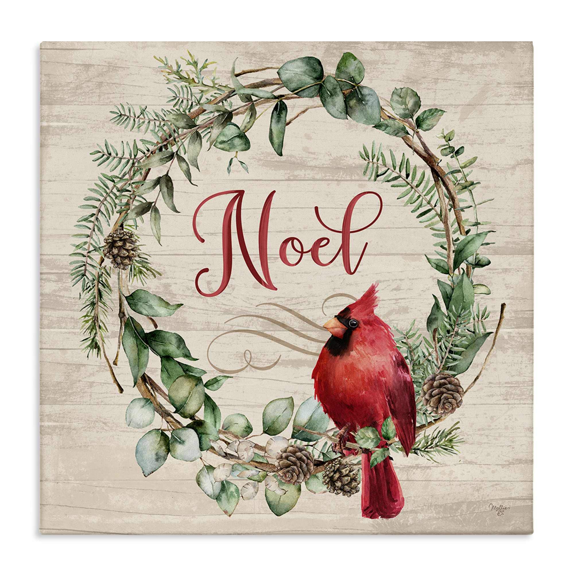 Stupell Industries BT-538-CN-30X30 Noel Wreath with Cardinal Canvas Wall Art By Mollie B. 30 x 30