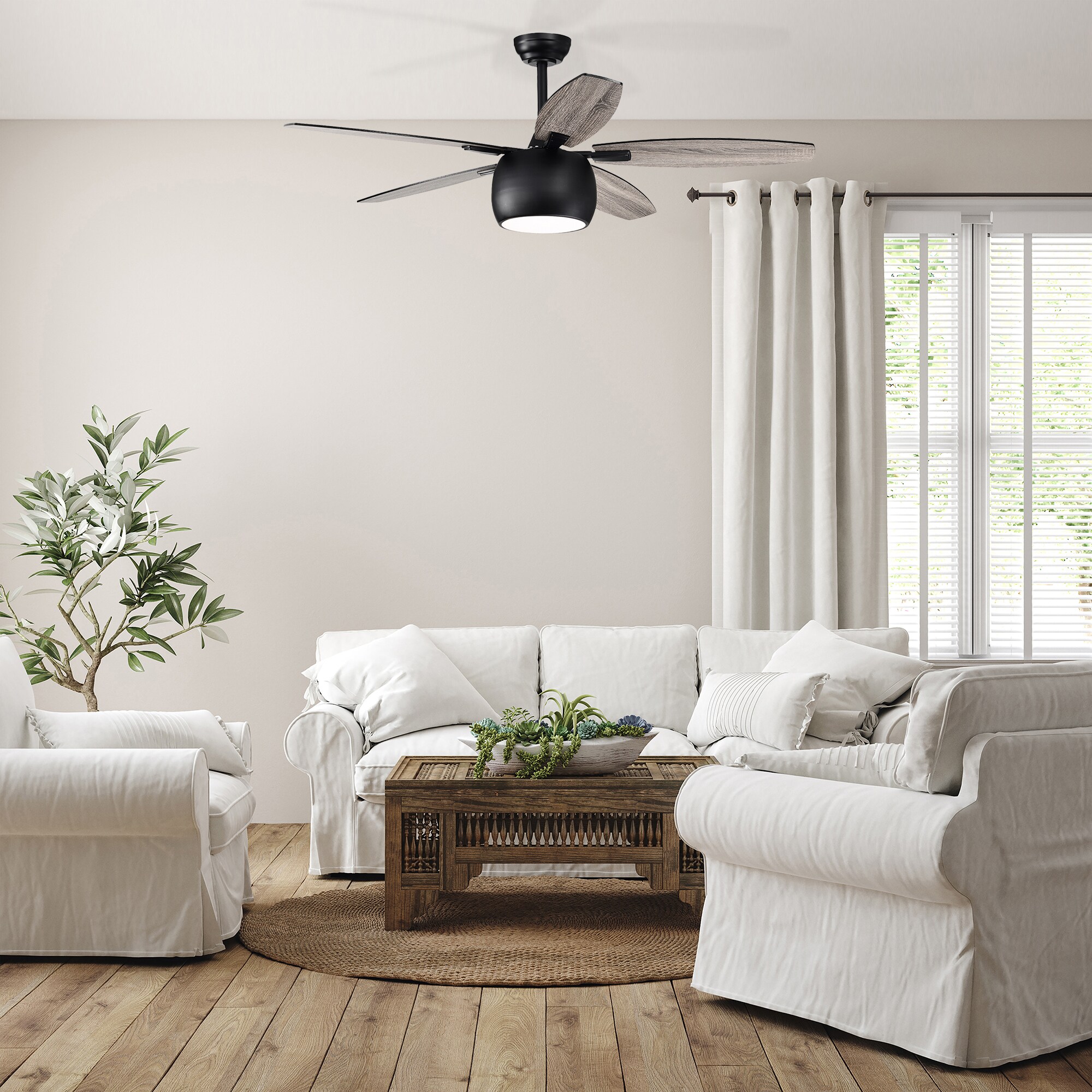 Matte Black 52" Ceiling Fan with Reversible Blades and LED Light