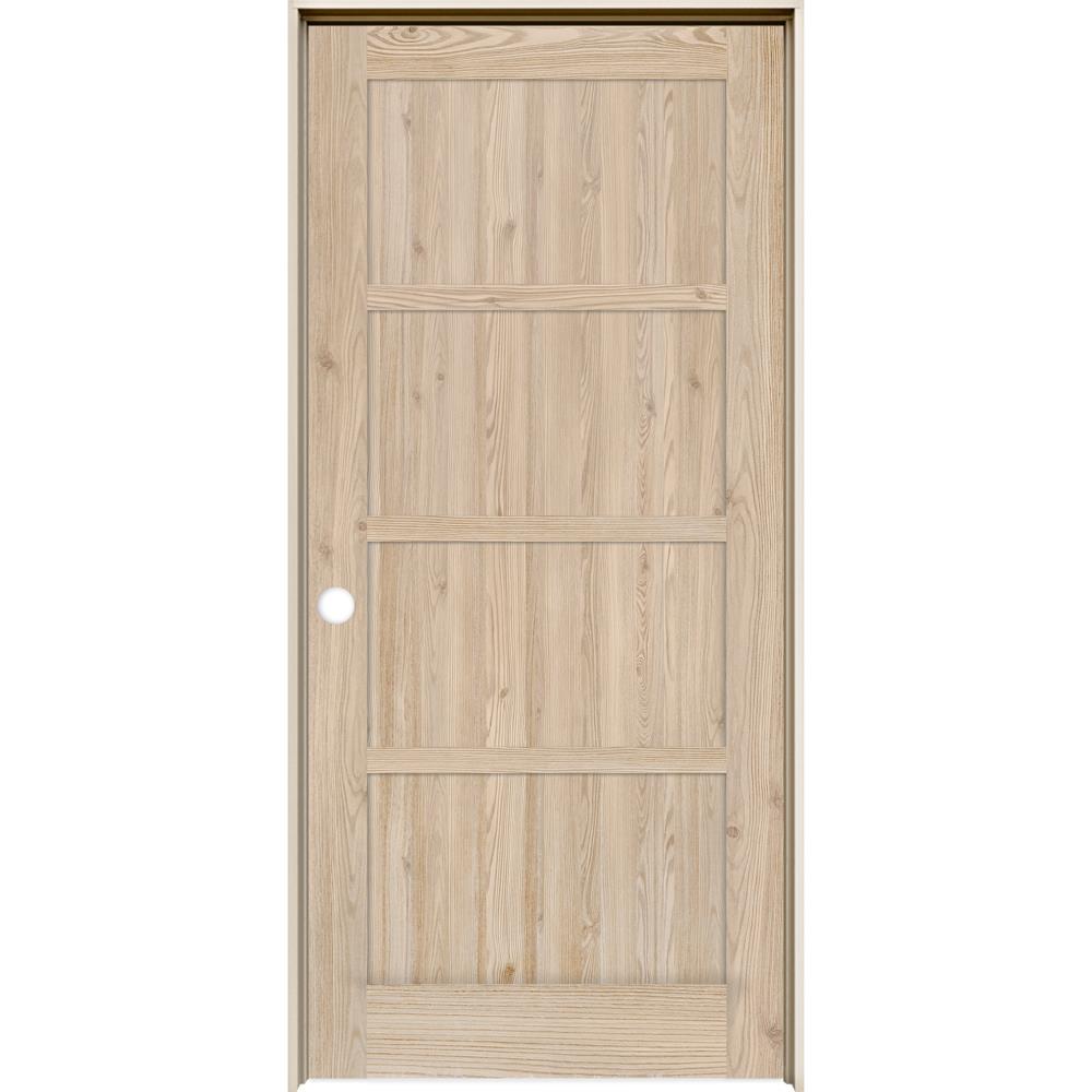 JELD-WEN MODA Rustic 24-in x 80-in Unfinished 4 Panel Square Solid Core Unfinished White Cedar Wood Right Hand Single Prehung Interior Door in Brown -  LOWOLJW241800002