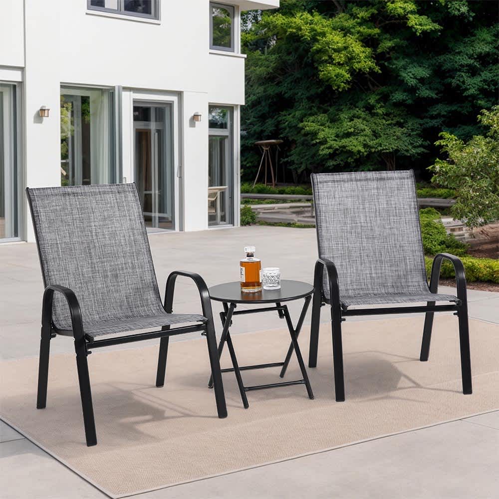 JUJABU ZJPAITOSET-7 Grey 3 Piece Patio set Outdoor Camping Chairs with Breathable Textilene Fabric folding table with steel table topset for Garden