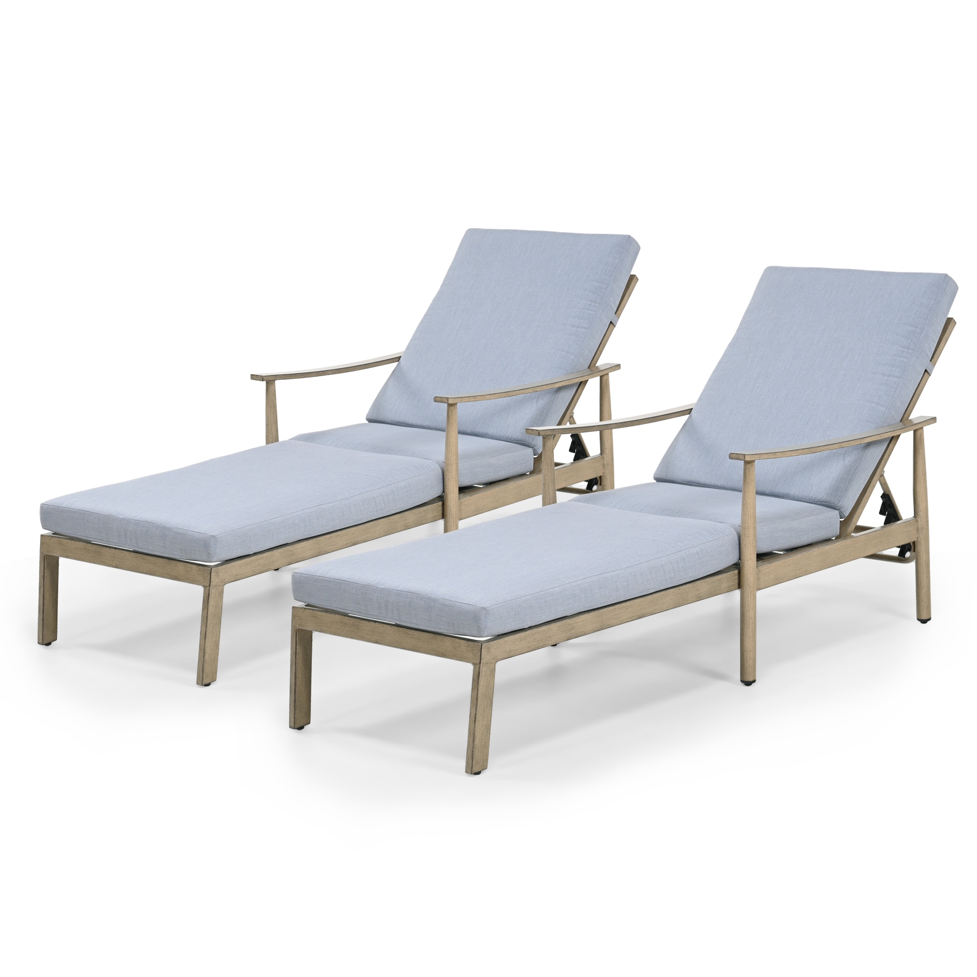  EL-VTY2-ZL-B-WL3 SleekLine Set of 2 Blue Aluminum Frame Stationary Chaise Lounge Chair with Blue Slat Seat