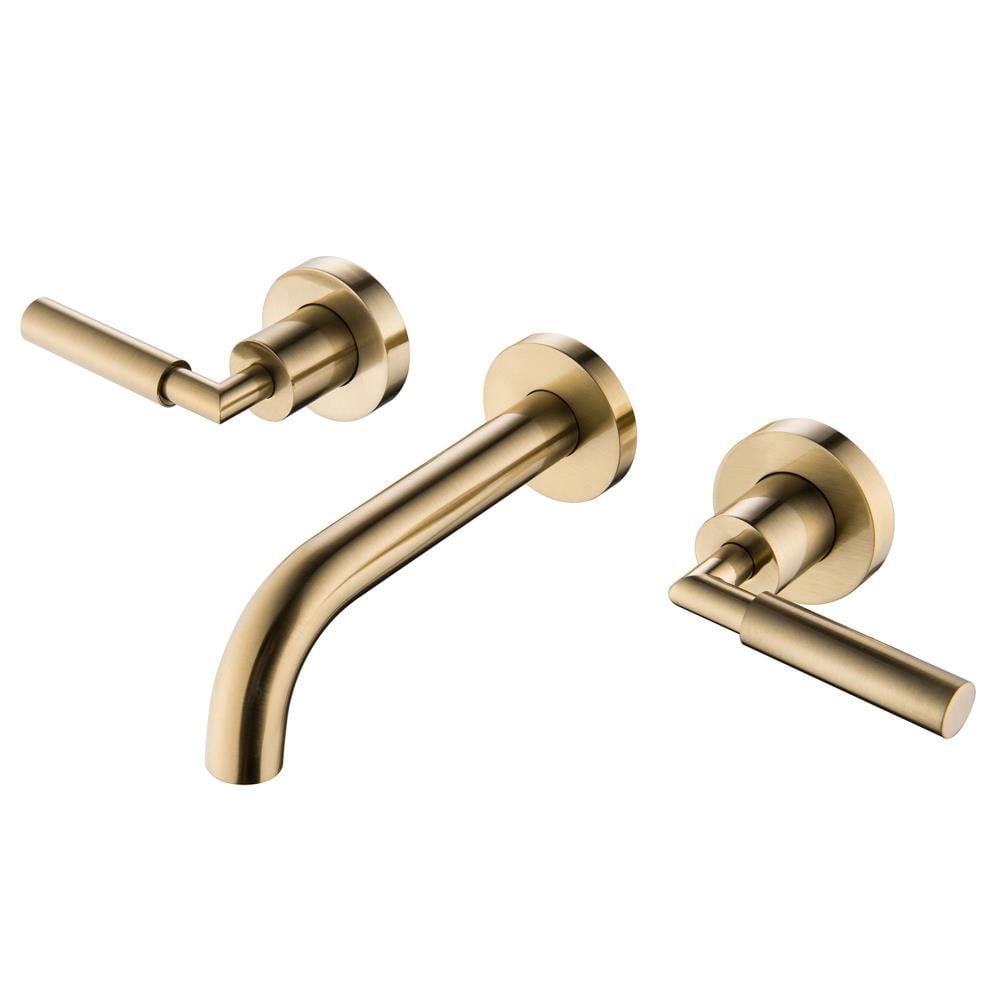 Parrot Uncle RWBF60007GB-EG Gold brushed Wall-mount 2-handle WaterSense High-arc Commercial/Residential Handle Bathroom Sink Faucet