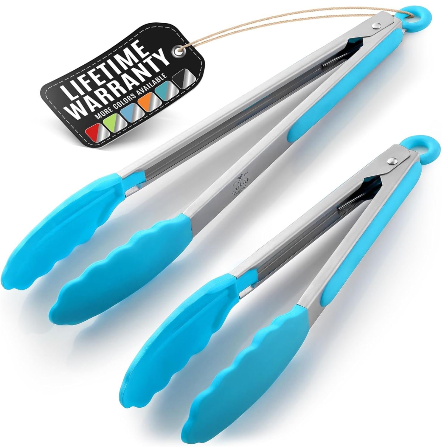 Zulay Kitchen Stainless Steel Kitchen Tongs Set of 2 9 Inch and 12 Inch Silicone Tip Locking Heat Resistant BBQ Cooking Tongs