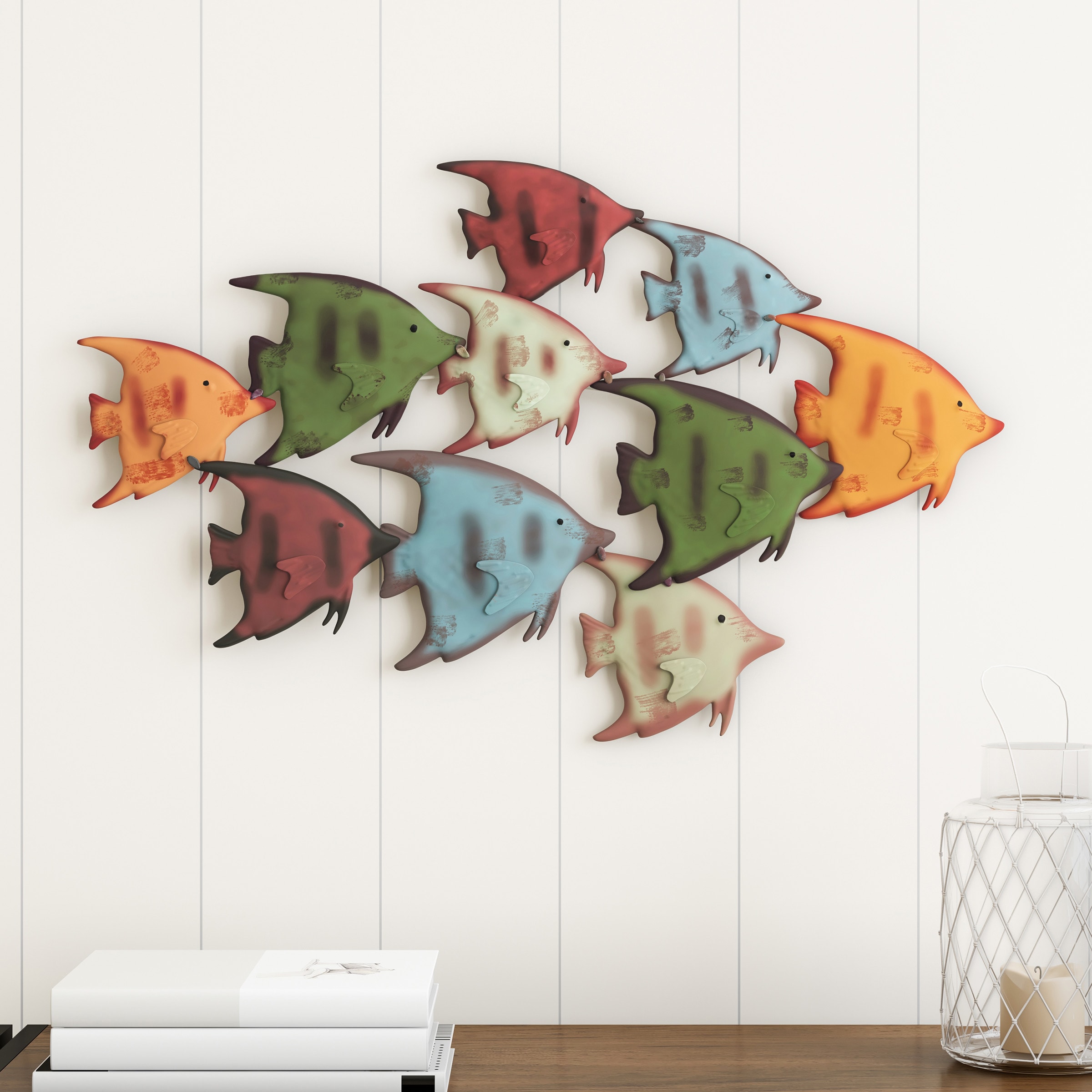 Hastings Home 869077NDJ School of Fish Wall Art-3D Metal Hanging Dcor 0.9-Inches W x 16.5-Inches H Metal Fish Animals Wall accent