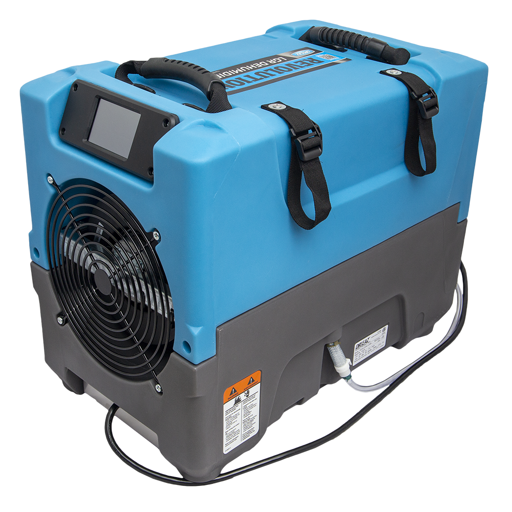 Compact Blue and Gray Industrial Dehumidifier with Pump