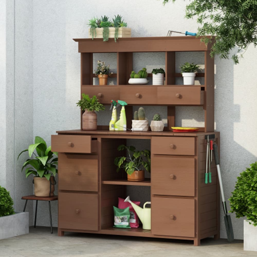 Runesay HB02GALA-01 Potting Bench Table 50.1-Inches x 65.7-Inches x 19.7-Inches Brown Potting Bench