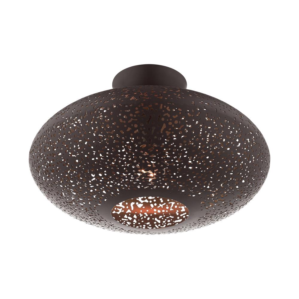 Elegant Bronze and Crystal 1-Light Semi-Flush Mount