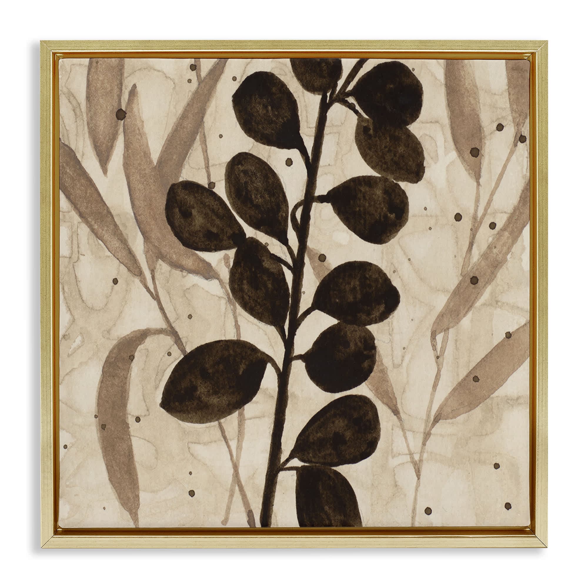 Stupell Industries BT-266-FFG-24X24 Beige and Brown Natural Leaves Gold Framed Floater Canvas Wall Art By Krinlox 25 x 25