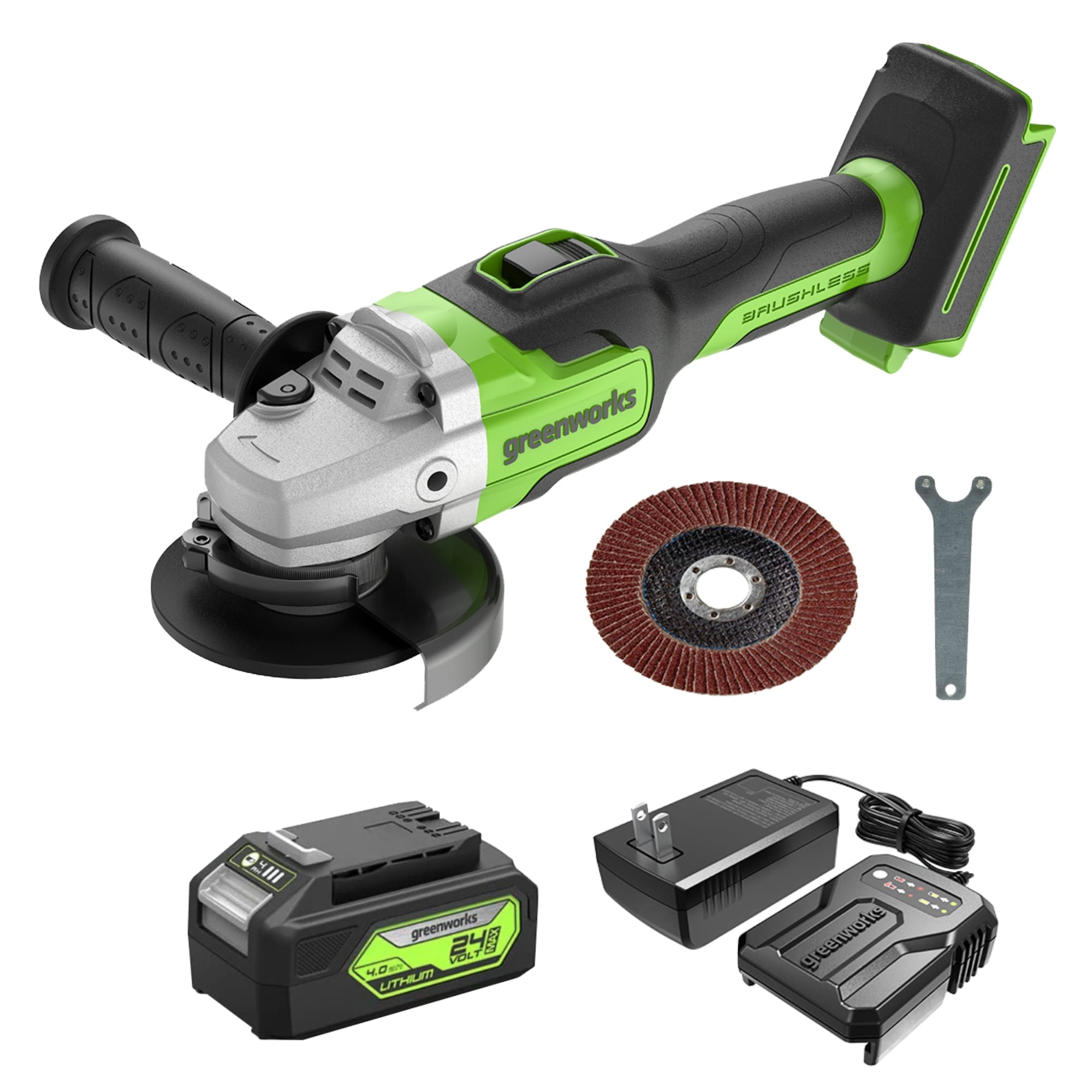 Greenworks 3201302 4.5-in 24-volt 4-Amp Sliding switch Switch Brushless Cordless Angle grinder