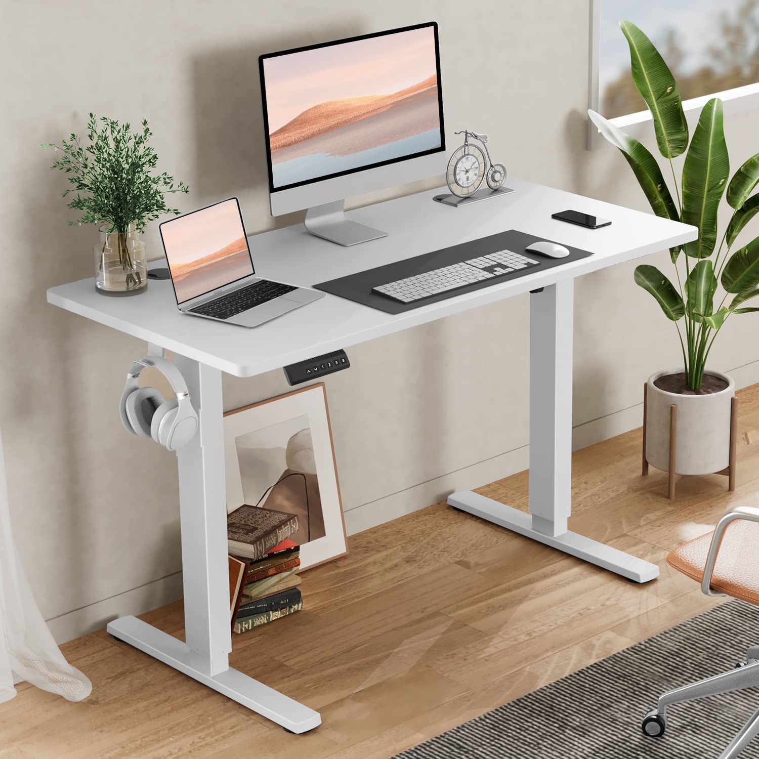 40 Inch Ergonomic Height Adjustable Game Computer Desk with T-Shaped Metal Bracket Modern Computer Workstations