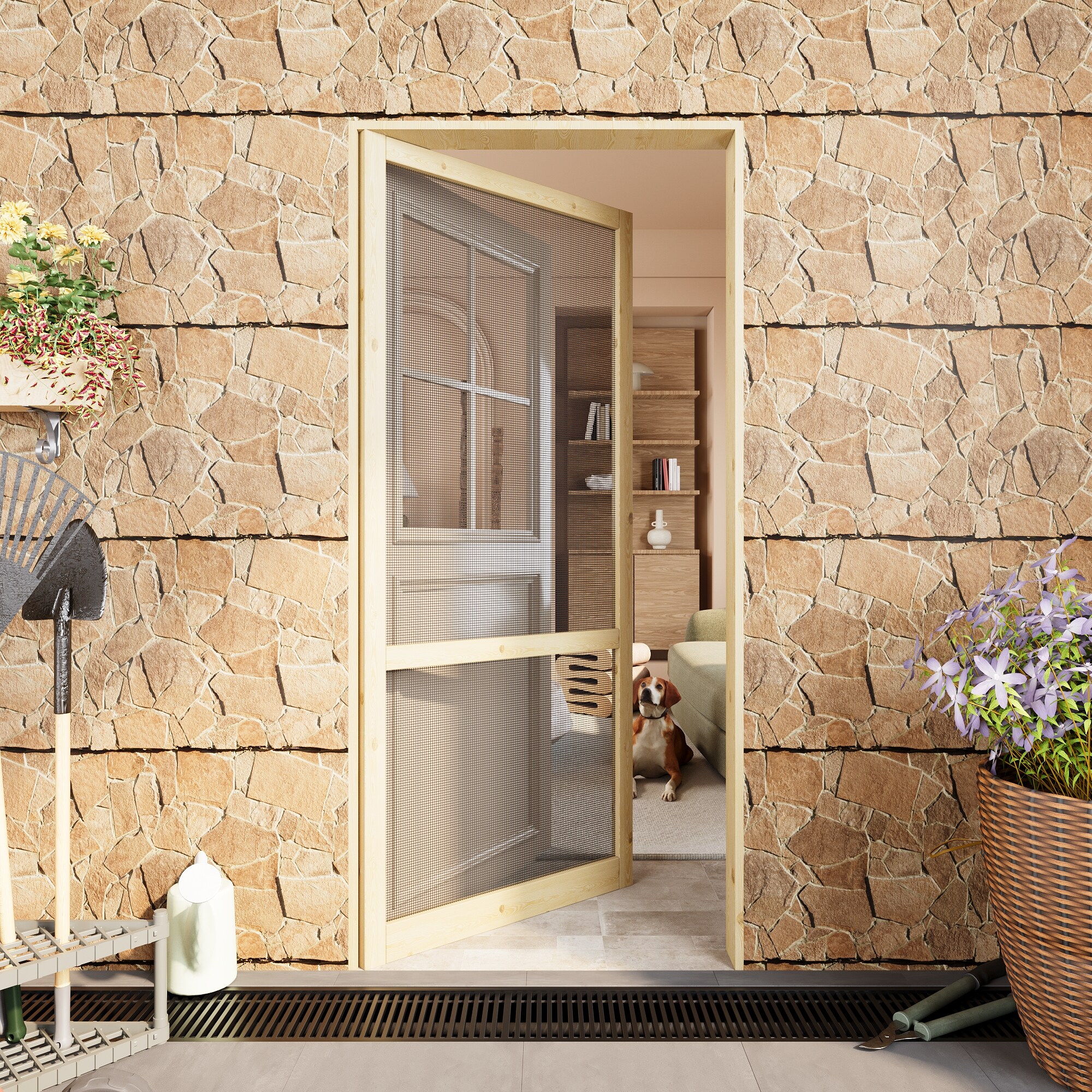 JUJUBON Pine Single Hinged Wood Screen Door