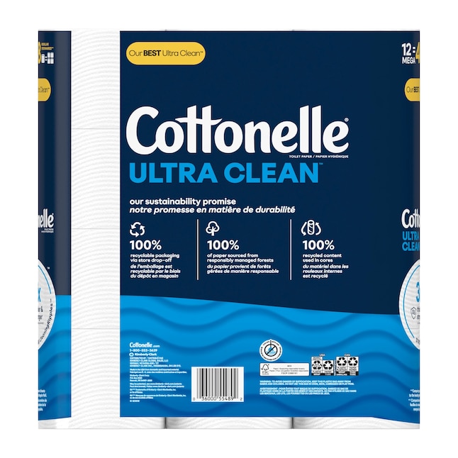 Cottonelle Ultra Clean 1-Ply Toilet Paper, 12 Mega Rolls, 284 Sheets ...