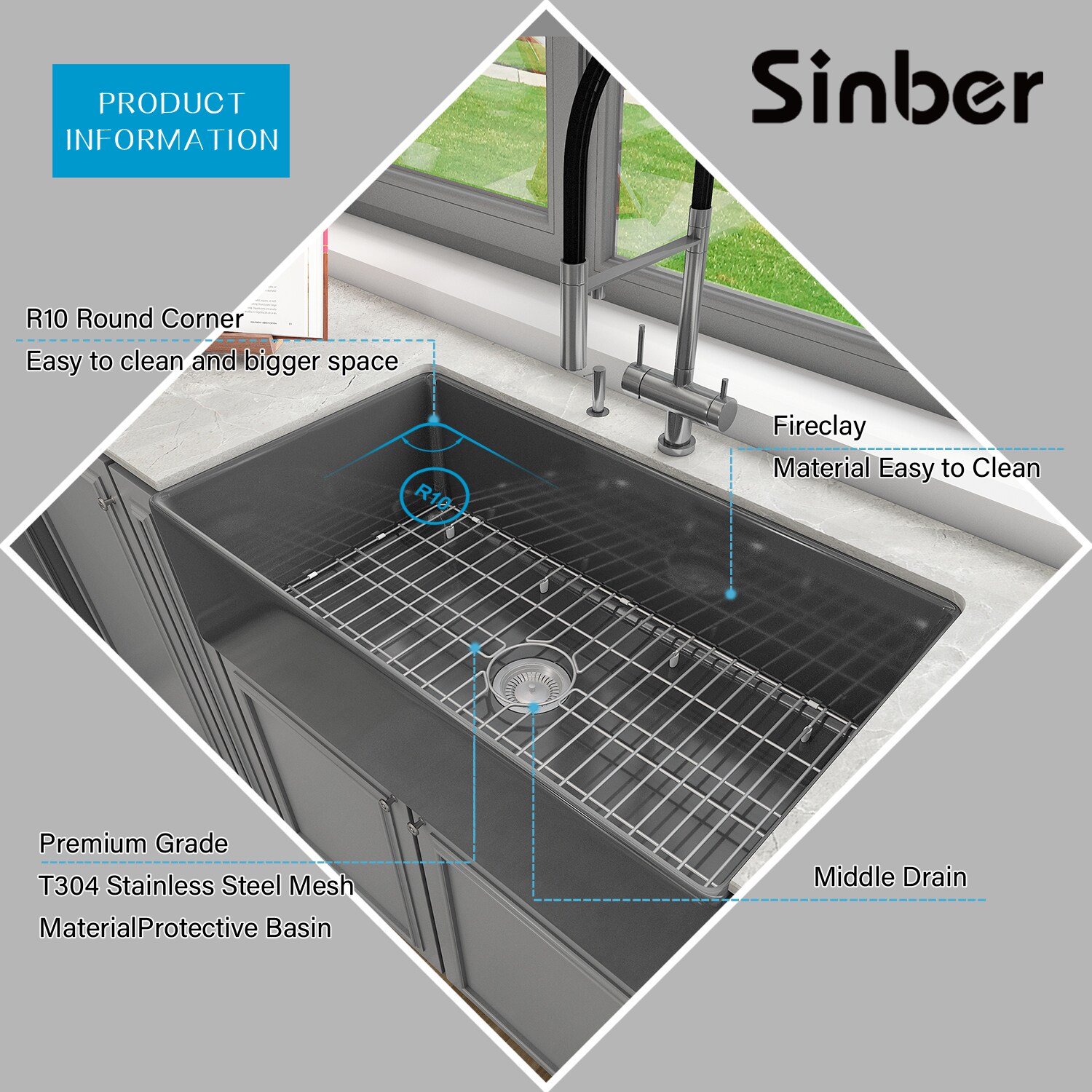 Sinber F3620S-B-OLR Kitchen-Sinks - View #4
