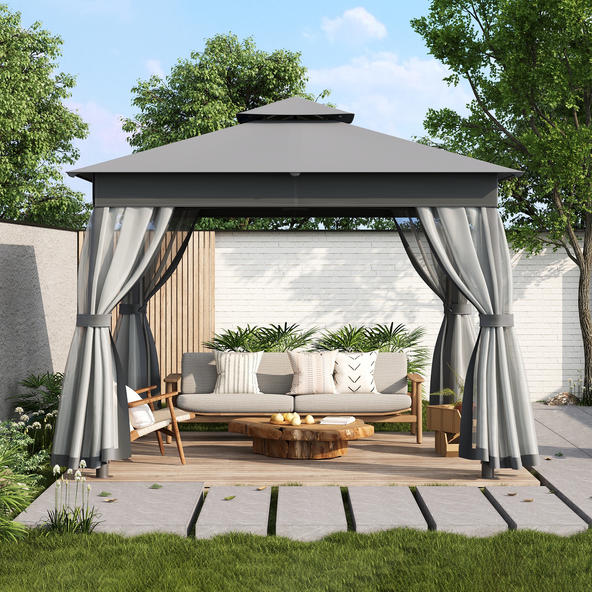 SINOFURN SYB740012WT Wood-Resin-Gazebos - View #18