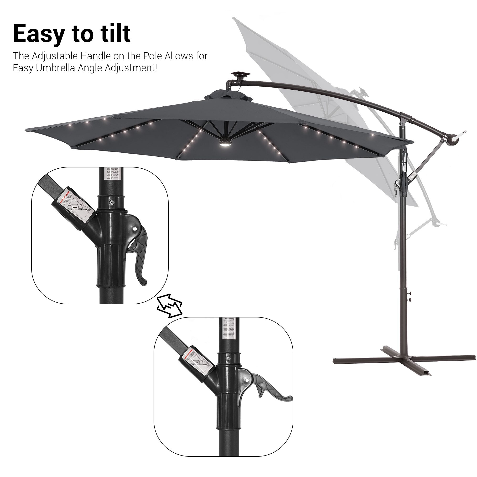 Sonkuki 10-ft Solar Powered No-tilt Offset Patio Umbrella in the Patio ...