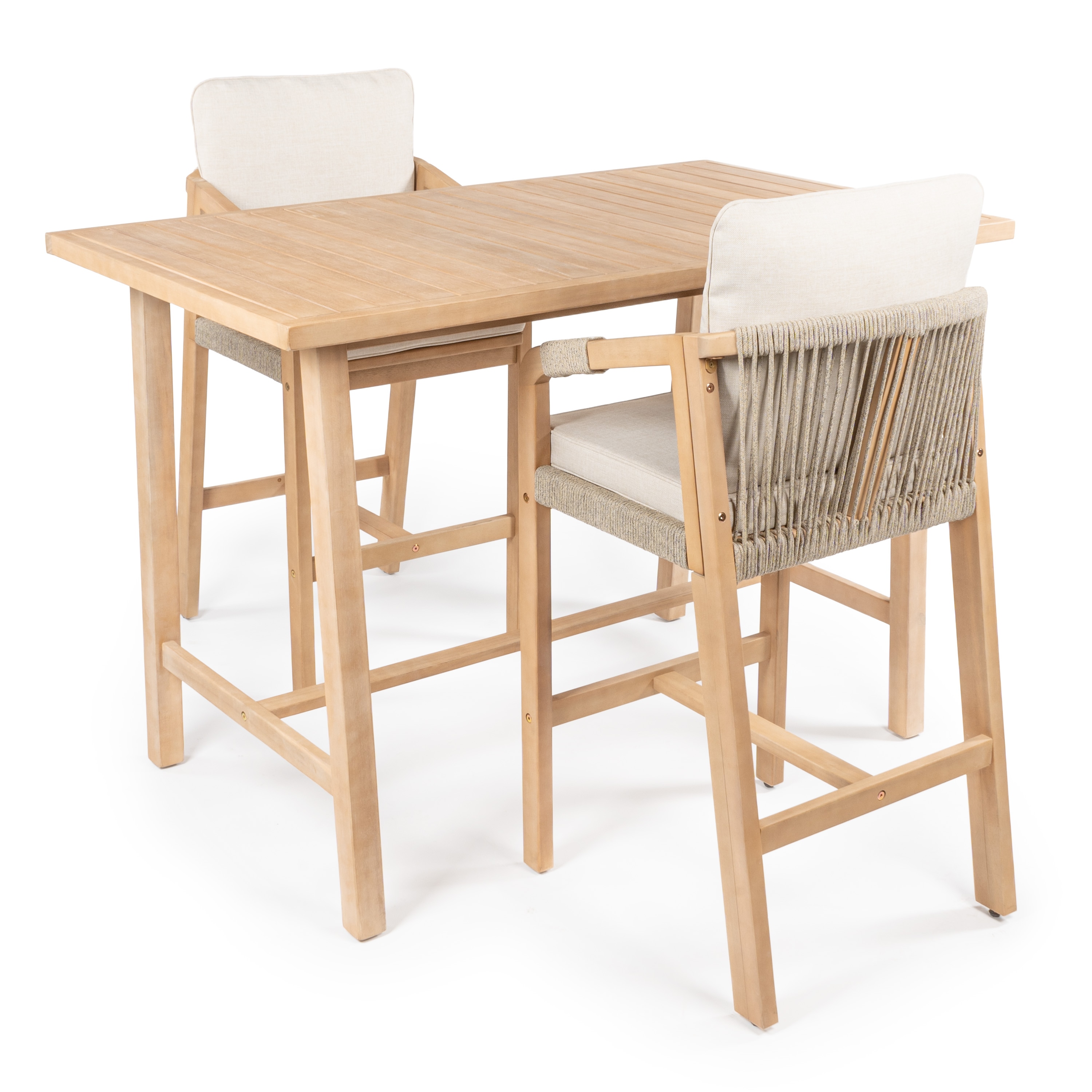 JONATHAN  Y Porto Modern Coastal Beige/Light Teak Acacia Patio Bar