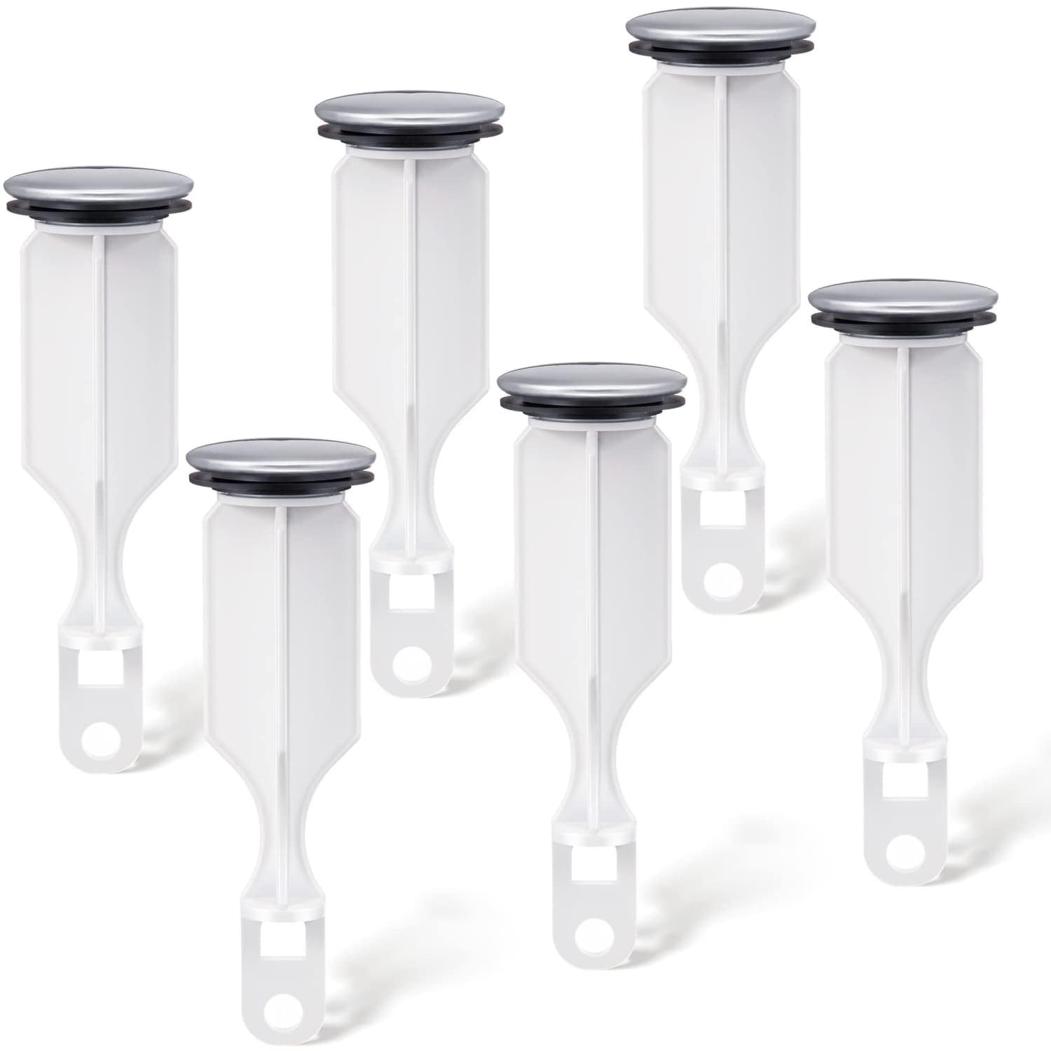 Angel Sar - 6-Pack 2-Hole Chrome Bathroom Sink Stopper with Gasket Seal for Bathroom Faucet