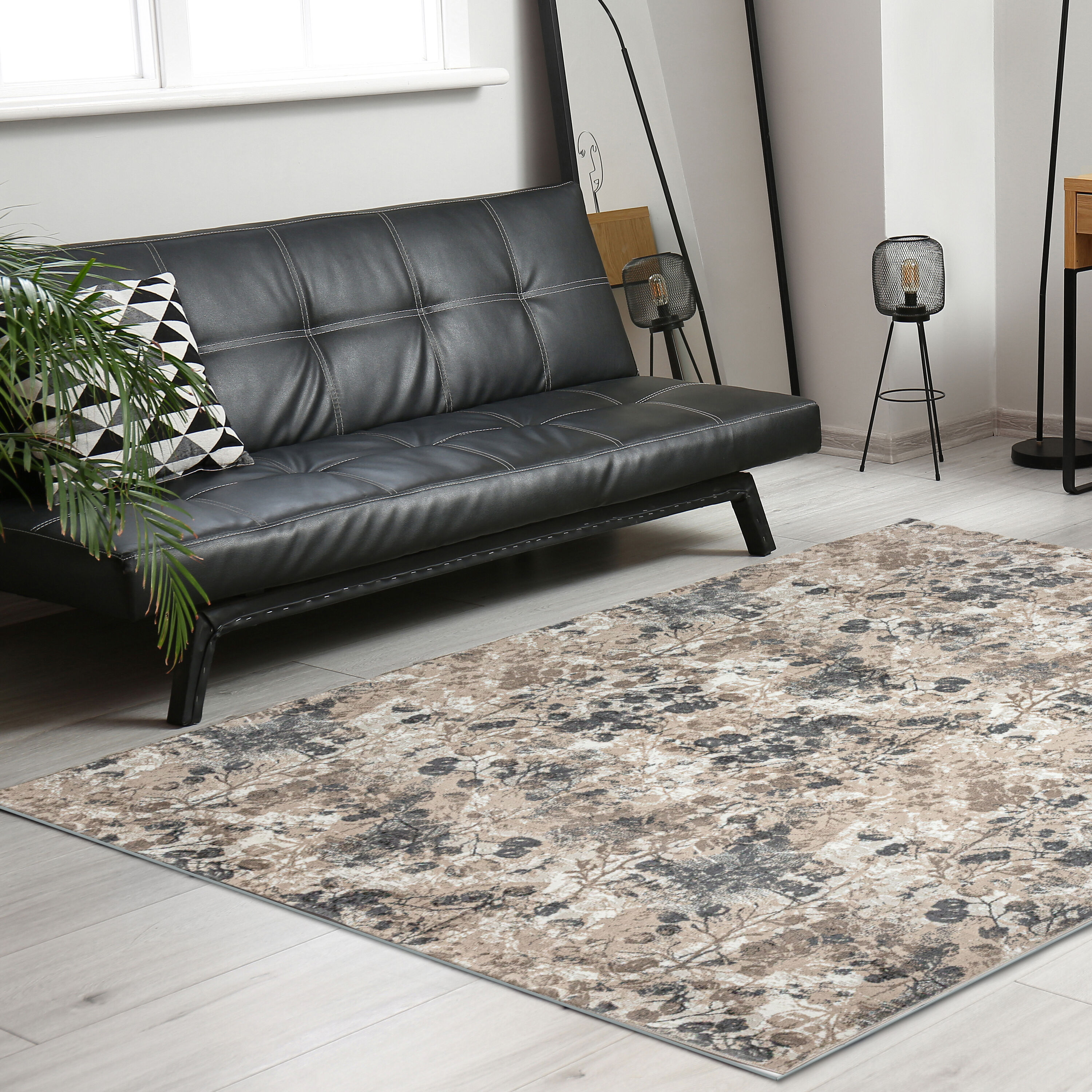 Radici USA 1242/1011/GREY 3 x 5 (ft) Loomed Polypropylene Grey Rectangular Indoor Floral/Botanical Mid-Century Modern Area rug