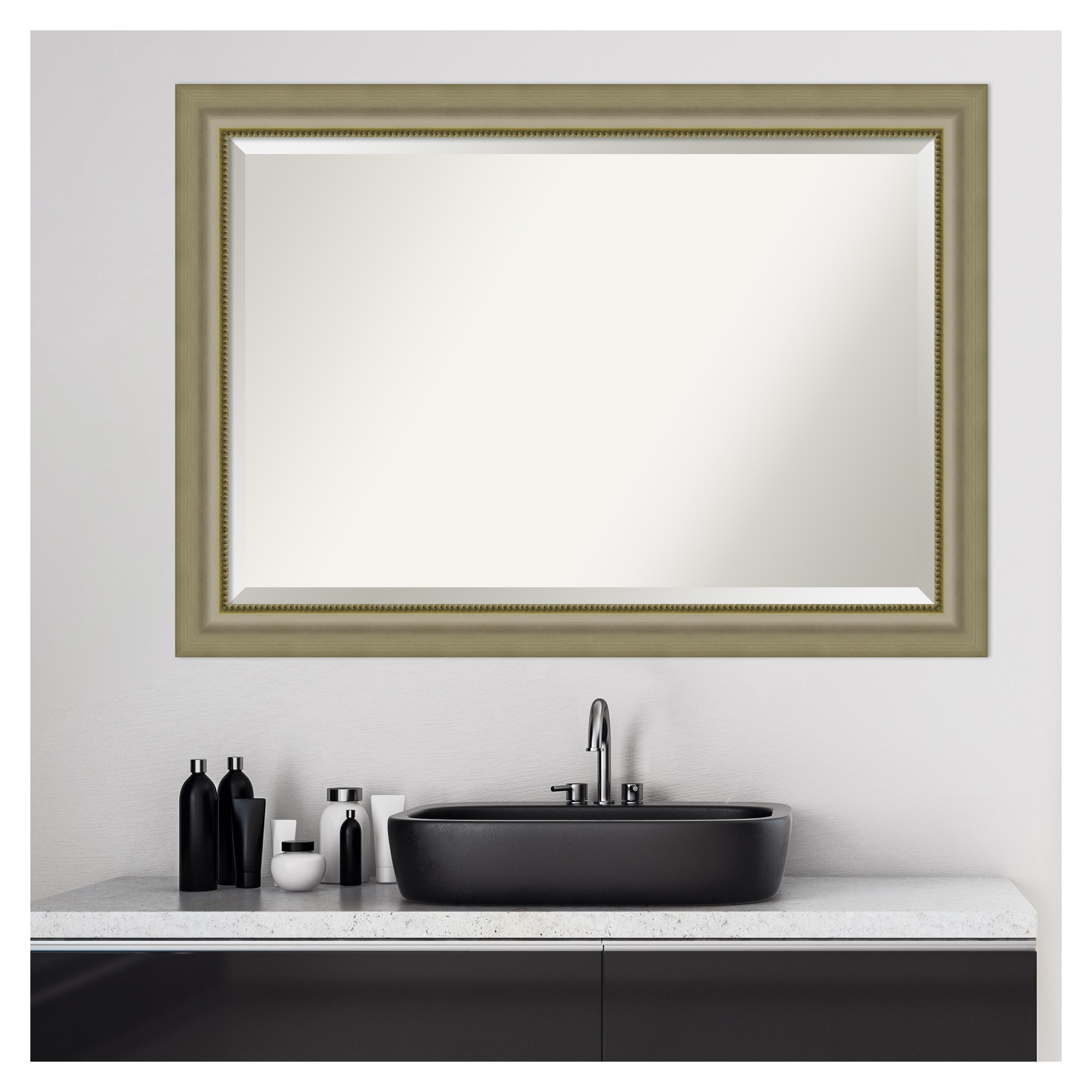 Vegas Curved Silver Beaded Wood Framed Vanity Mirror