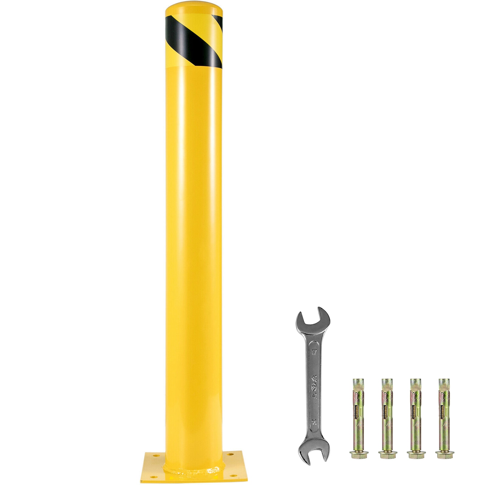 Mecale 48-in Steel Safety Bollard 4-1/2-in Diameter Powder Coated Post with 4 Anchor Bolts