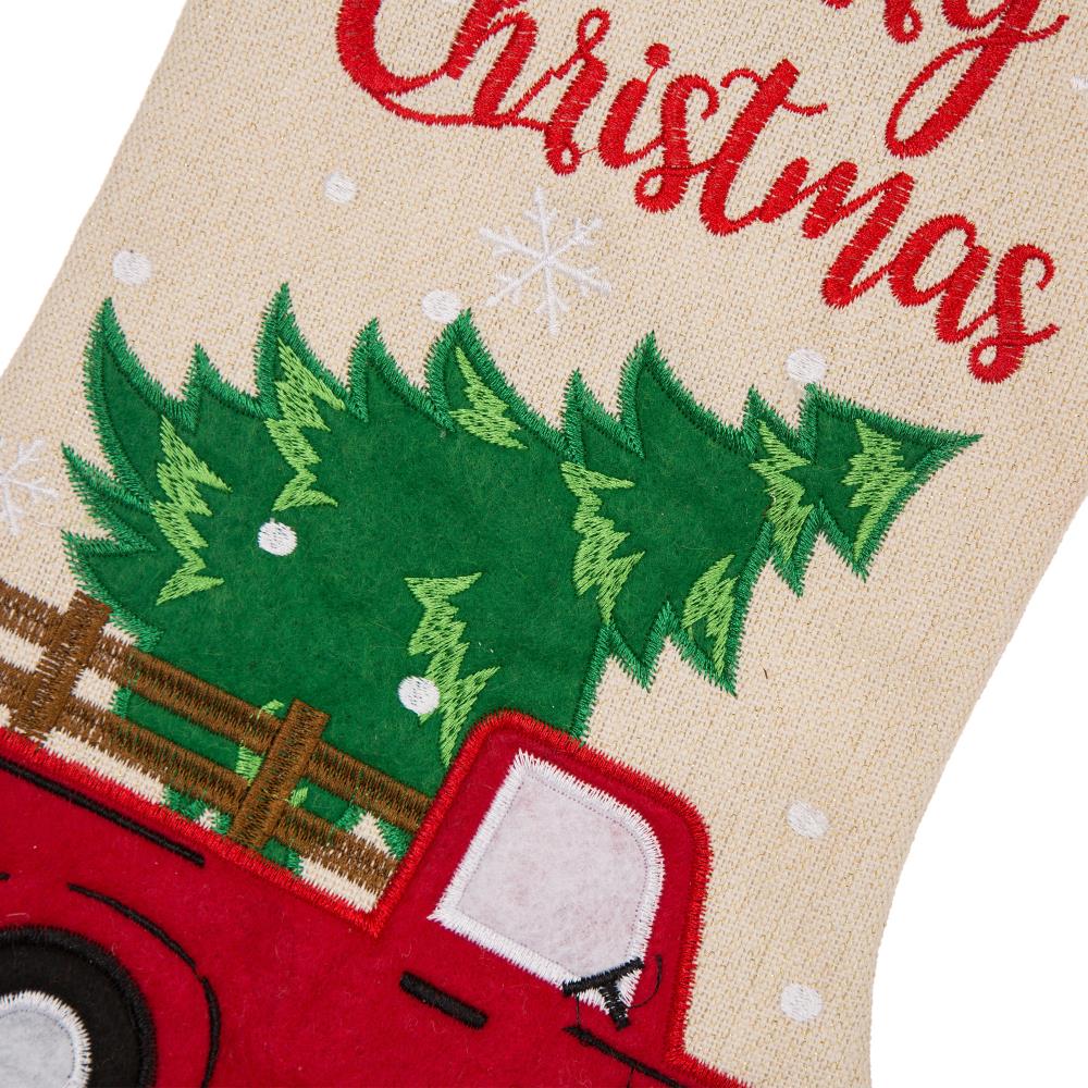 Glitzhome 21 Inch Christmas Stocking With Trendy Red Truck Design