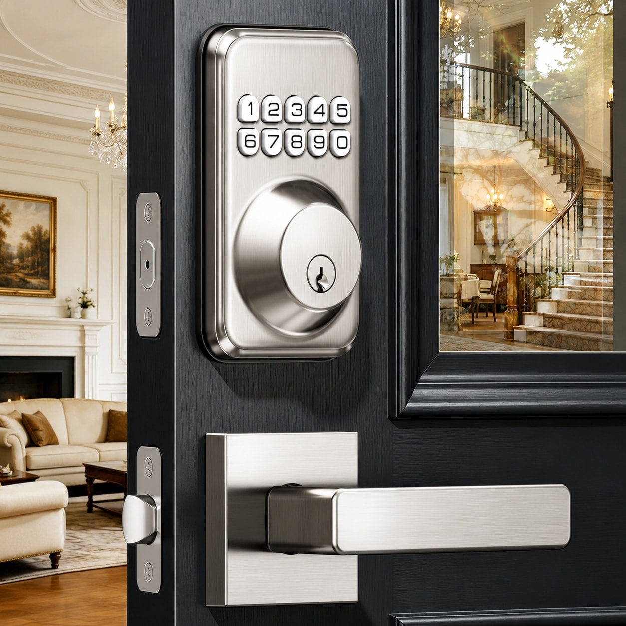 Oyezvary  Keyless Entry Door Lock with Lever Handles Electronic Backlit Keypad Deadbolt Set Satin Nickel durable home and garden accessory