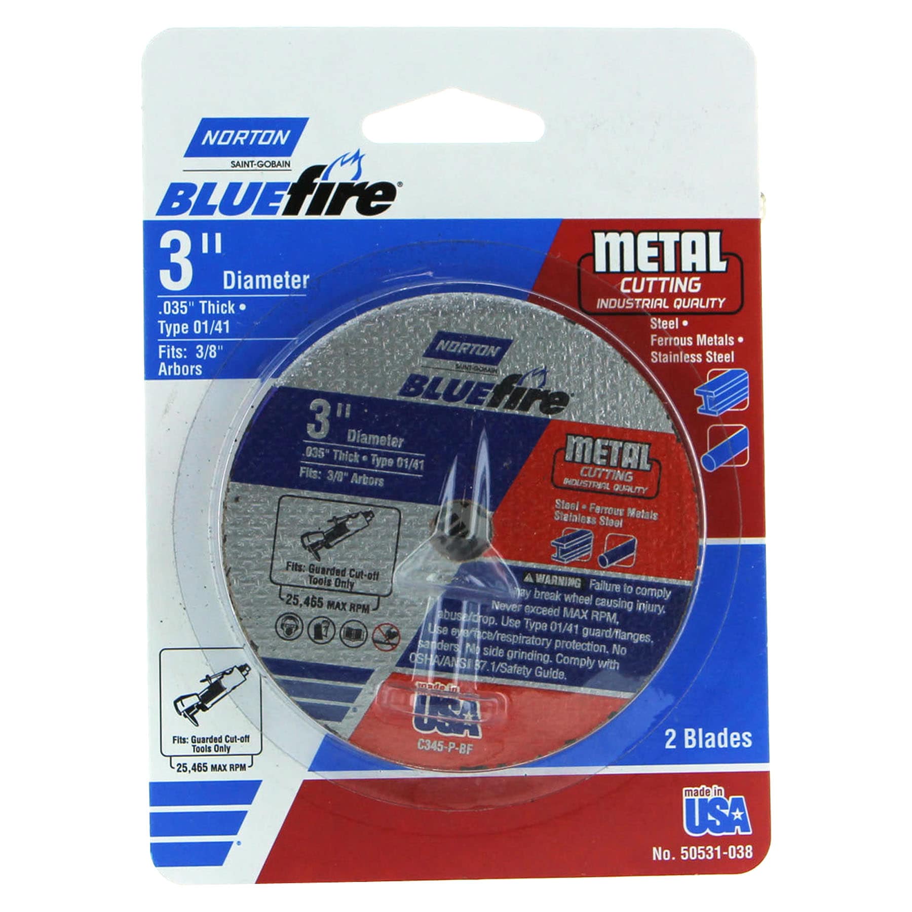 Norton 50531-038 Blue Fire 2 -Pack 3-in Bonded abrasive Cut-off wheel