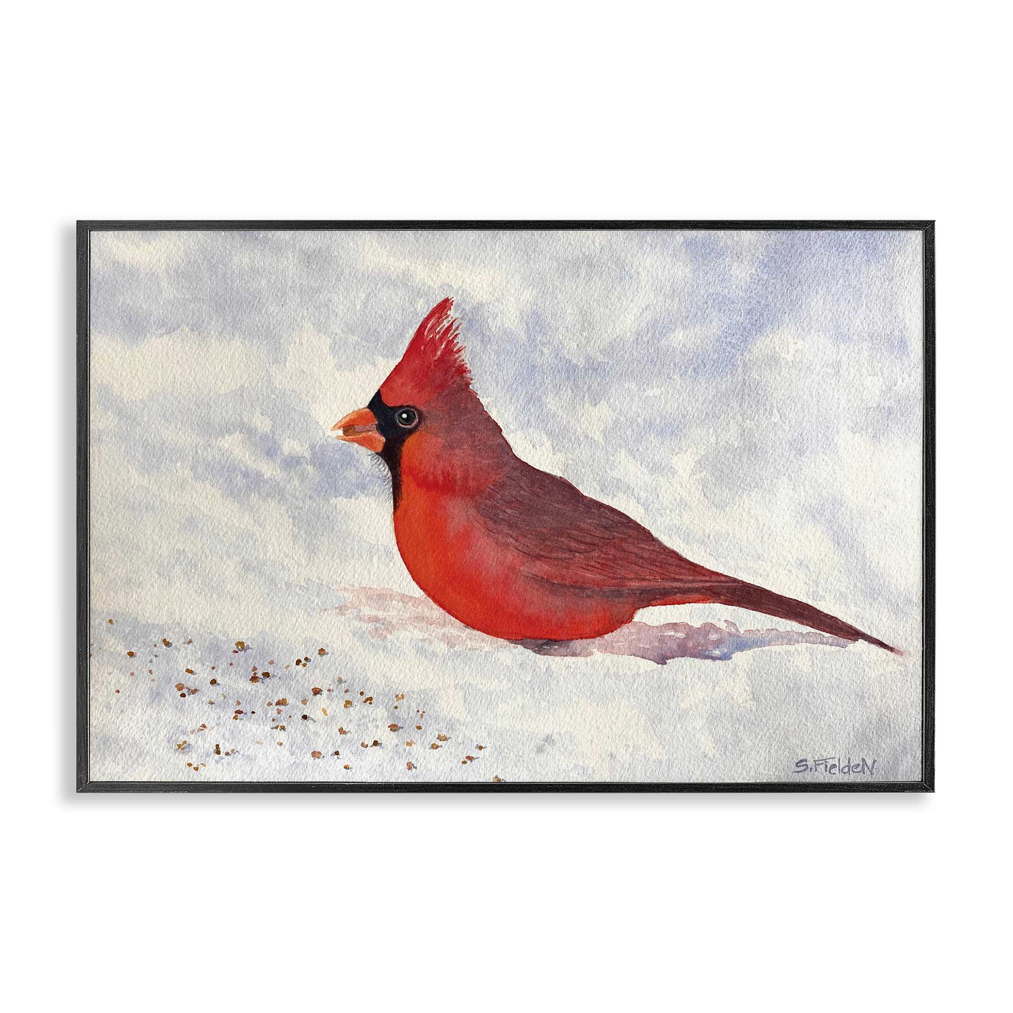 Stupell Industries BS-577-FR-16X24 Red Cardinal in Snow Framed Giclee design by Stephanie Fielden