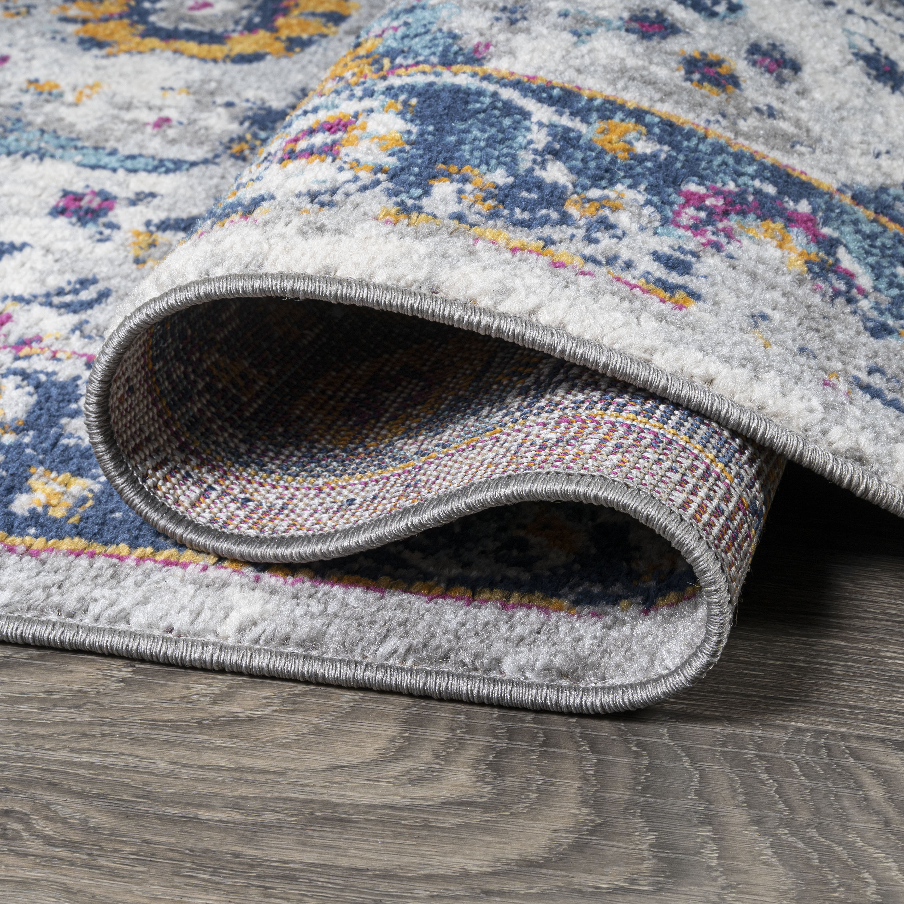 Izil Light Gray and Blue Synthetic Persian Area Rug, 8' x 10'